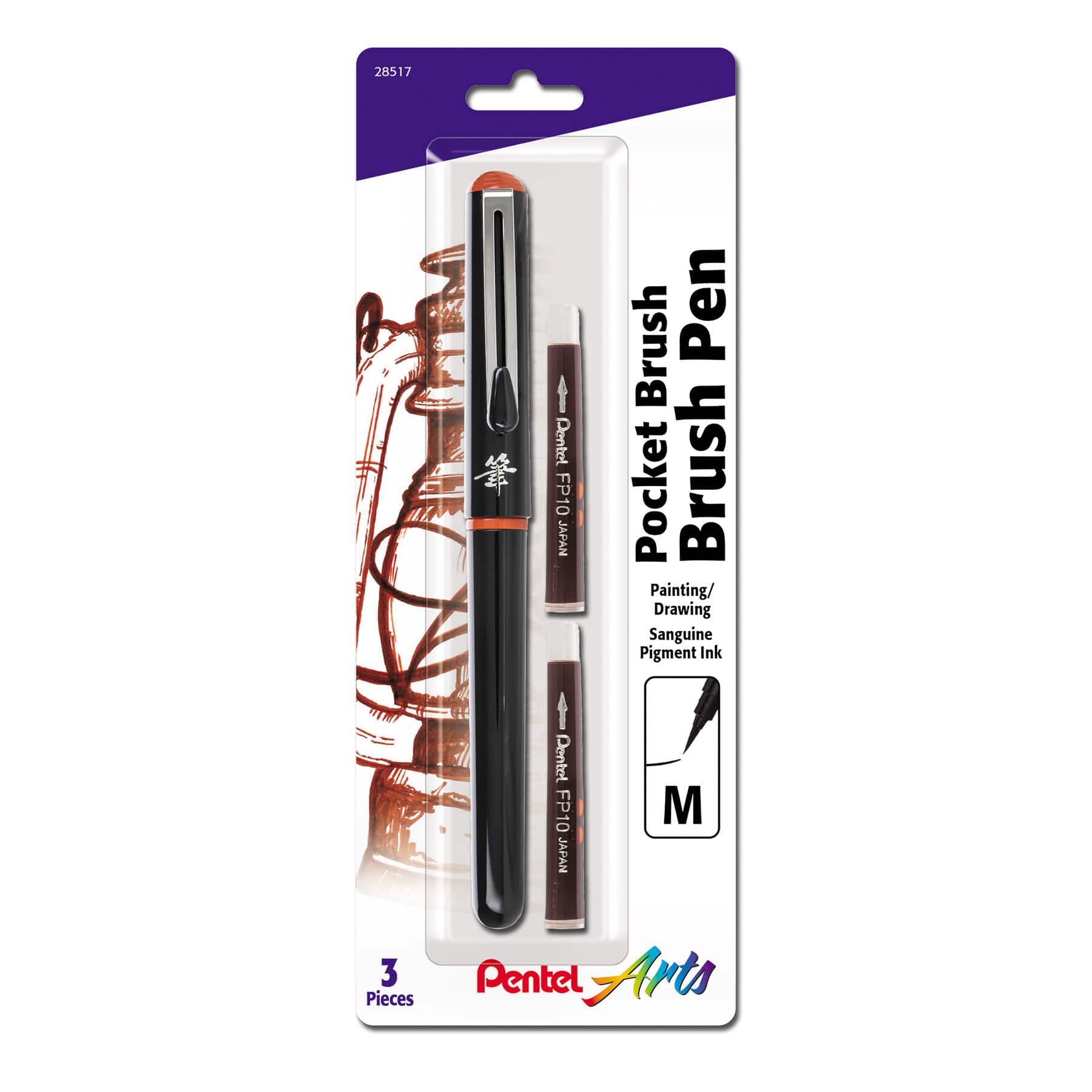 Pentel® Sanguine Pocket Brush Pen with 2 Refills