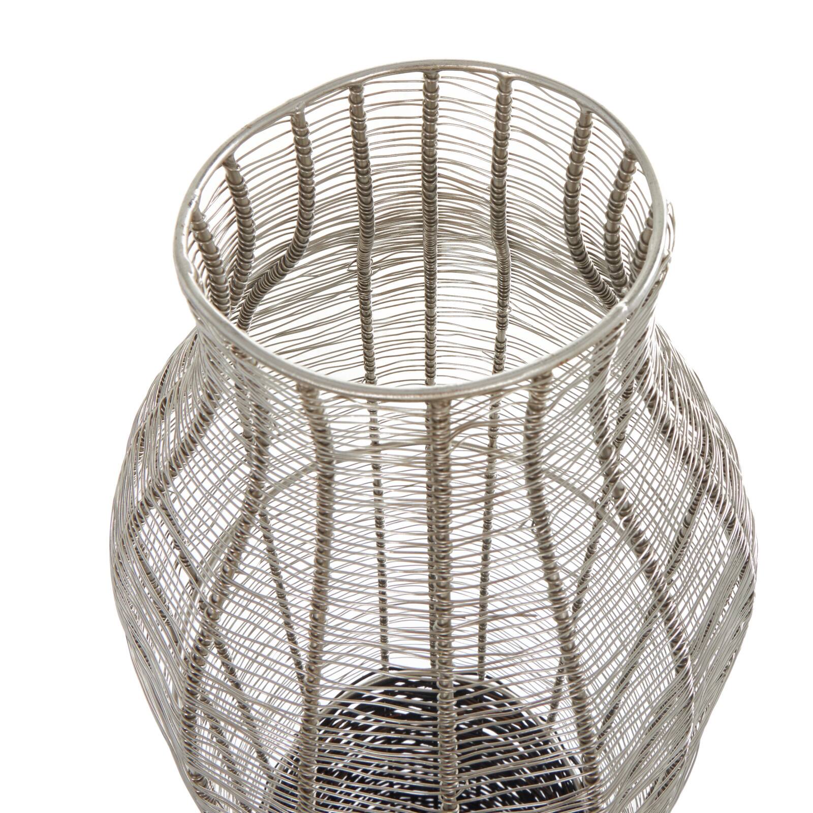 36" Silver Metal Vase with Woven Black Rattan Base