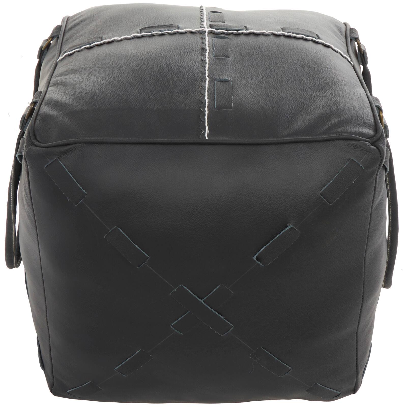 22&#x22; Leather Pouf with Woven Straps &#x26; Handles