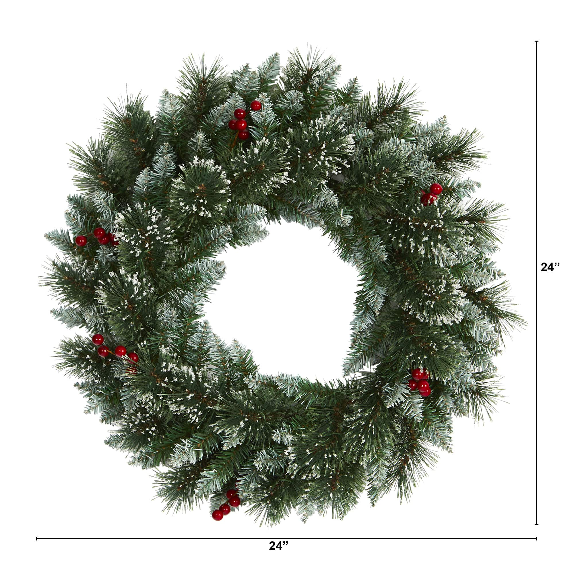 24&#x22; LED Frosted Swiss Pine &#x26; Berry Artificial Wreath