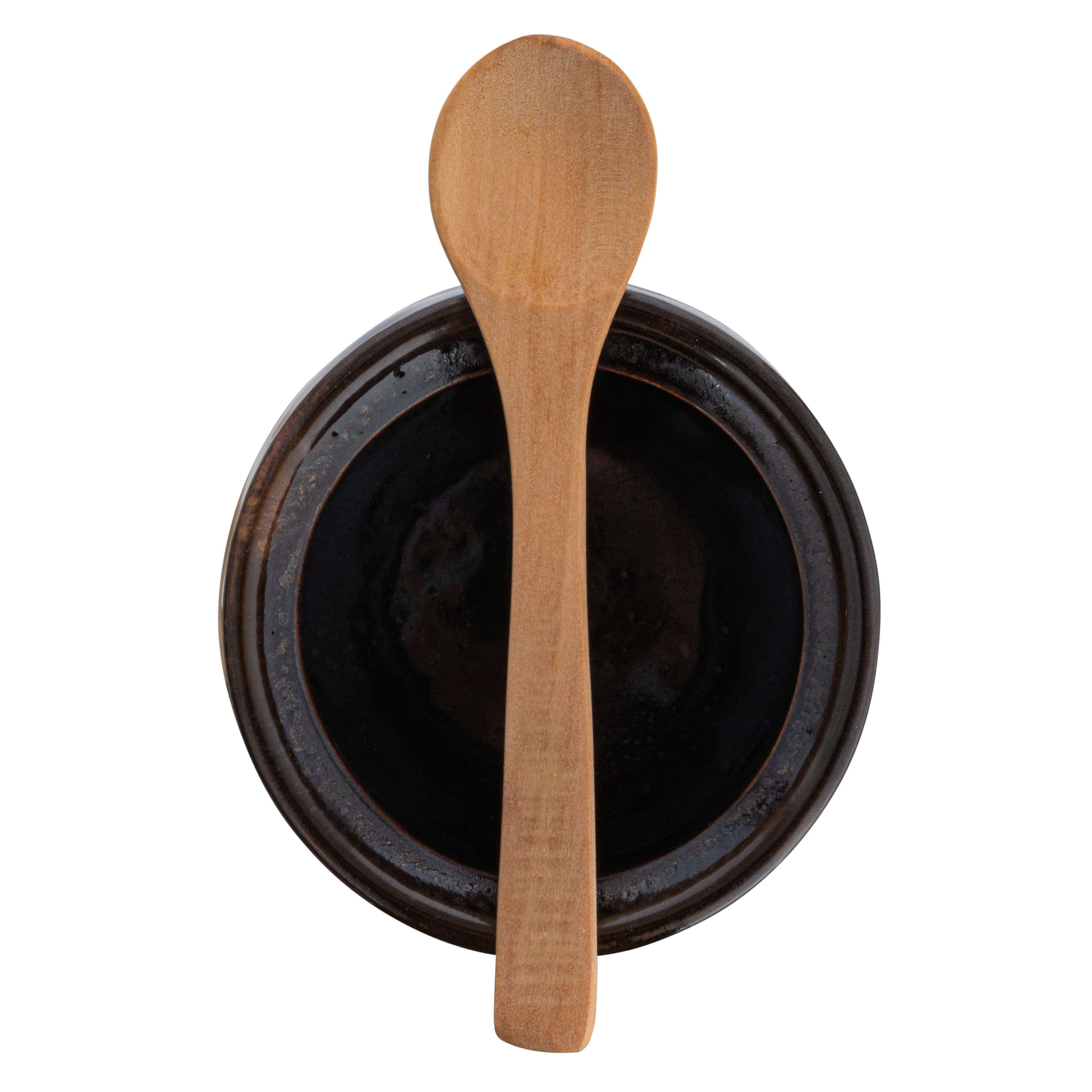 4.4&#x22; Black Stoneware Sugar Pot with Lid &#x26; Wood Spoon