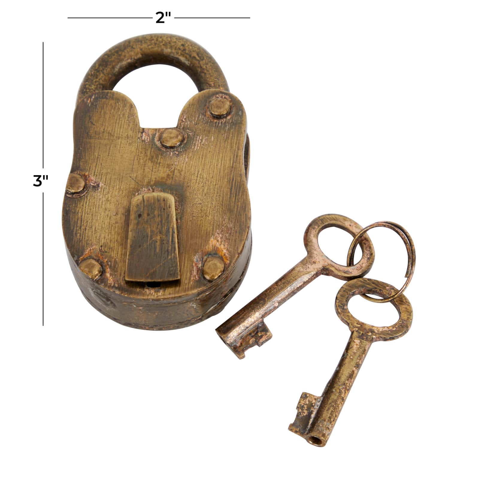 Brass Iron Eclectic Lock And Key, 2&#x22; x 3&#x22;