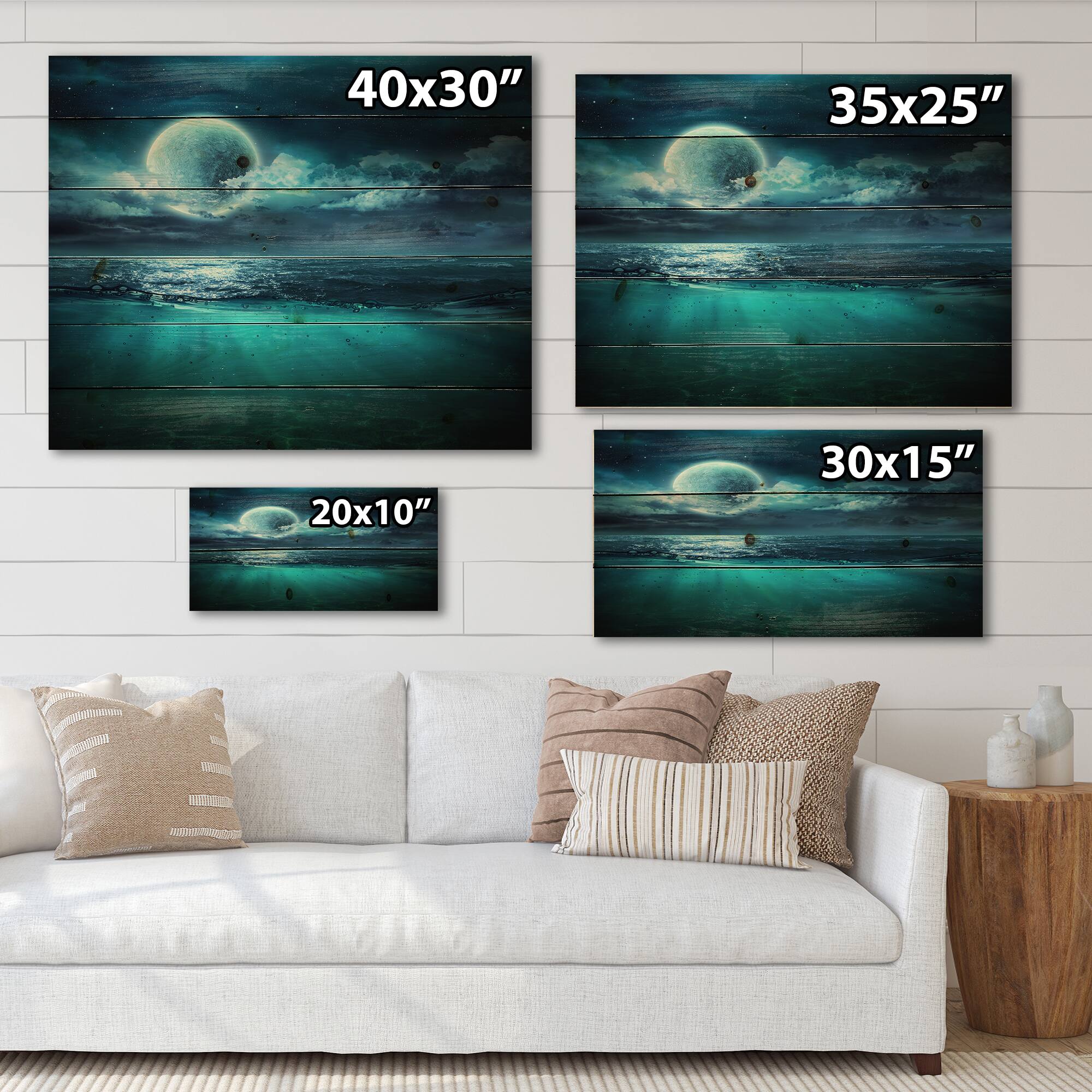 Designart - Romantic Moon Over Deep Blue Sea II