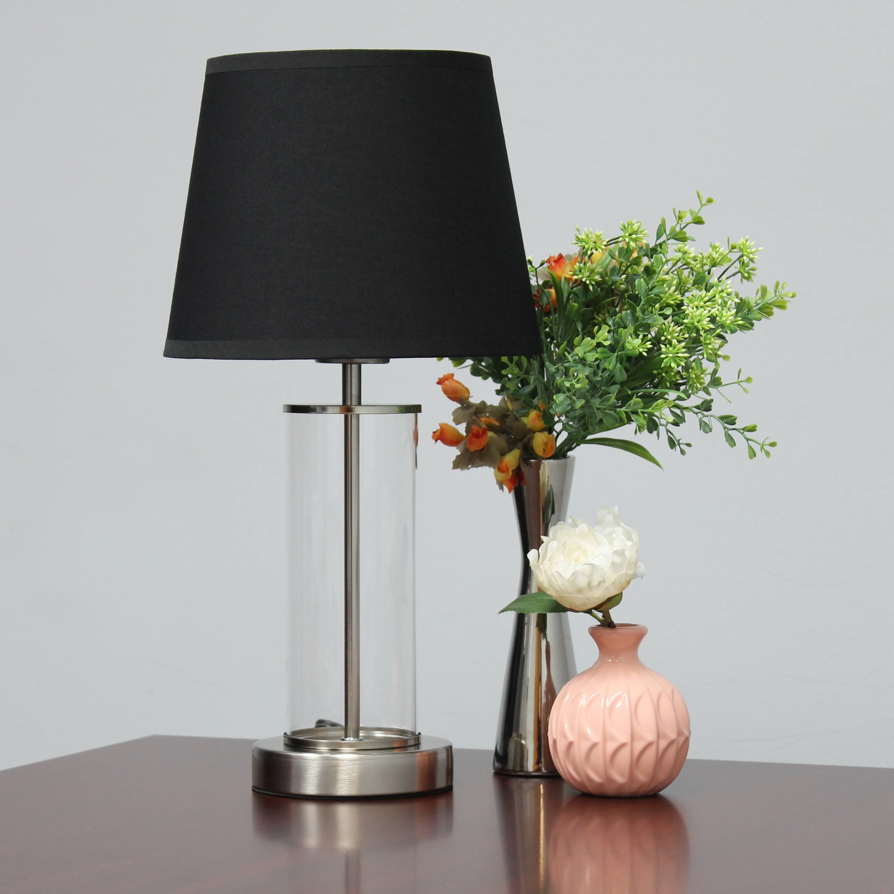 Simple Designs 17&#x22; Encased Metal &#x26; Clear Glass Table Lamp