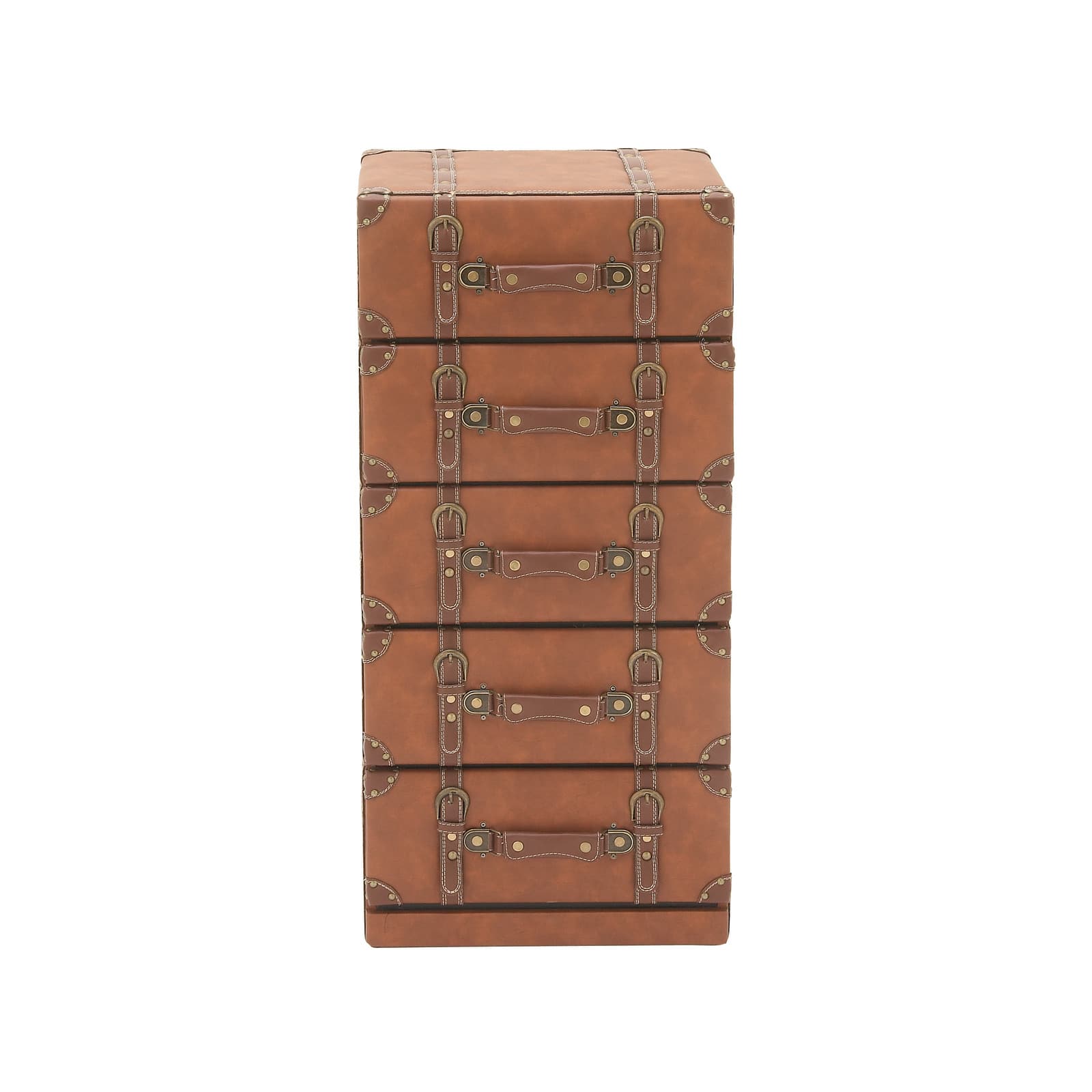 Brown Faux  Leather and Wood Traditional Chest, 35&#x22; x 16&#x22; x 13&#x22;