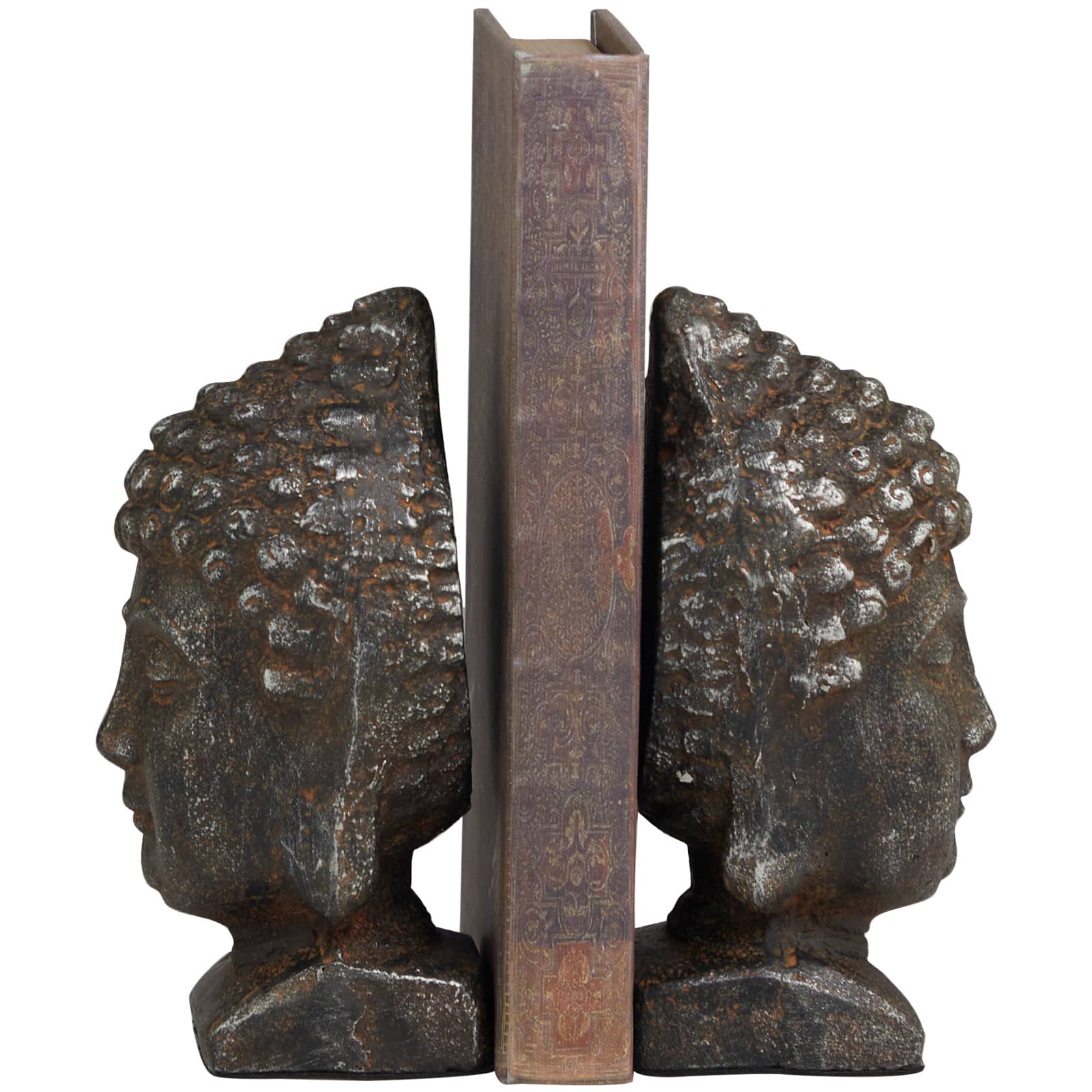 6.25" Black Antique Finish Metal Buddha Bookends, 2ct.