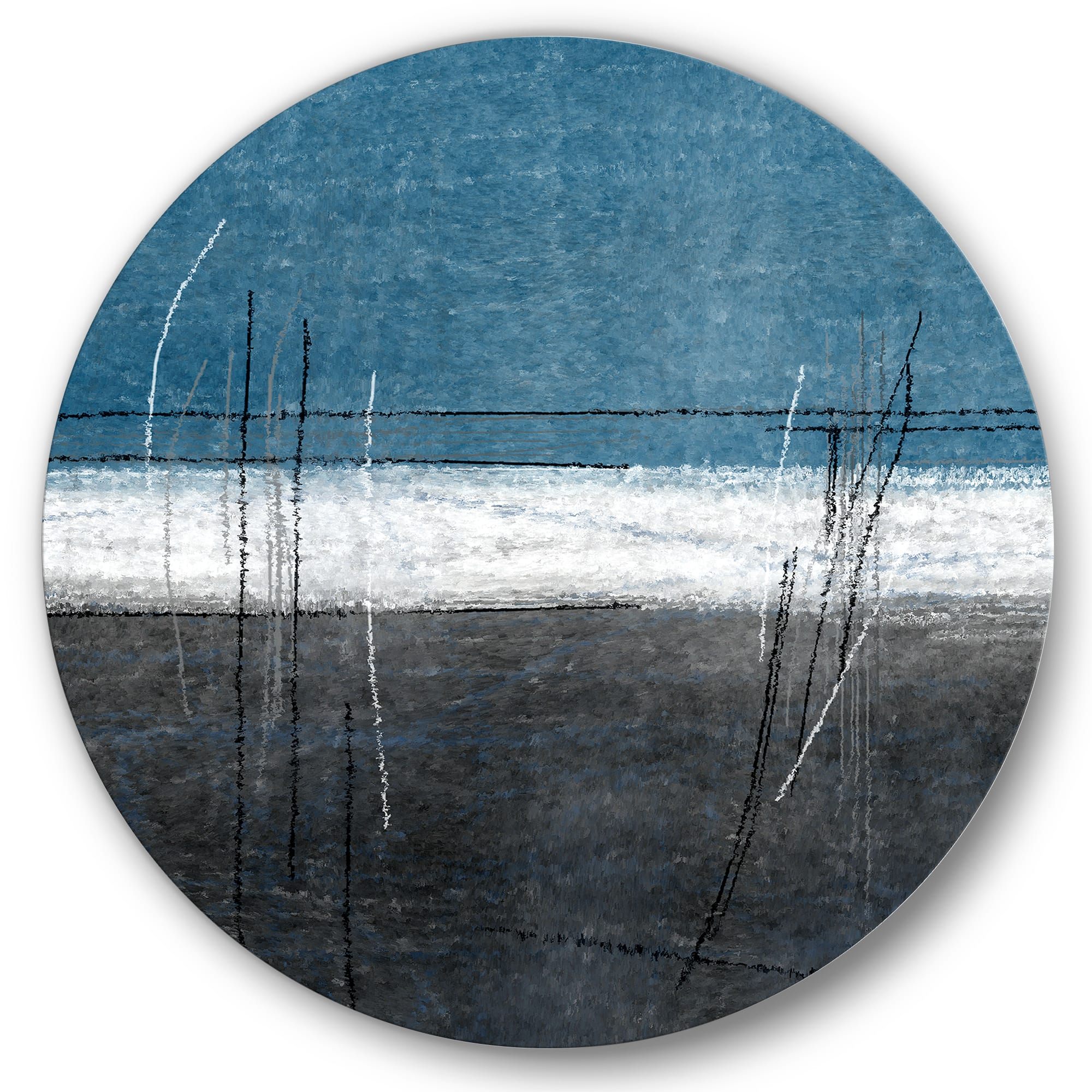 Designart - Teal Meets Grey Abstract Art - Modern Metal Circle Wall Art