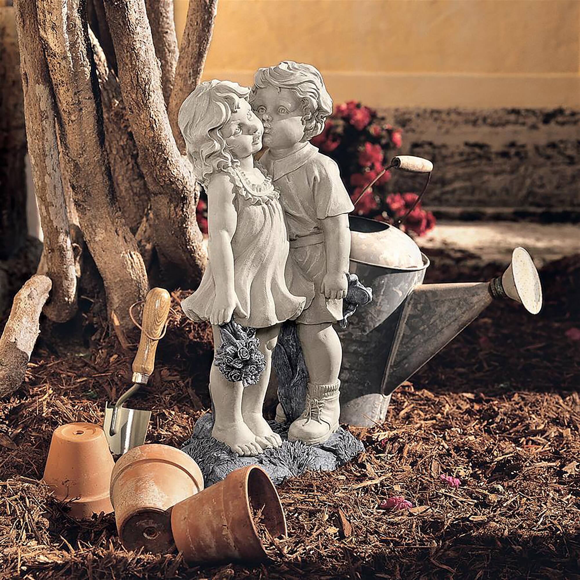 Design Toscano&#xAE; 22&#x22; Young Sweethearts Kissing Children Garden Statue