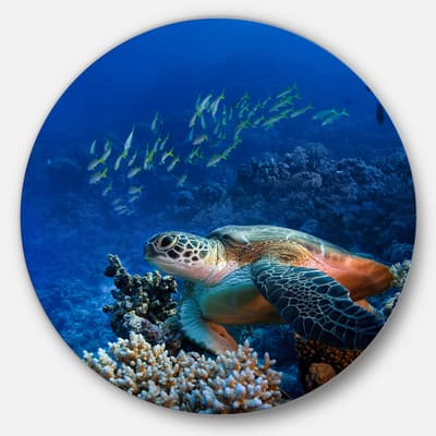 Designart - Large Sea Turtle underwater' Ultra Vibrant Abstract Metal Circle Wall Art in Blue | 11" x 11" | Michaels®