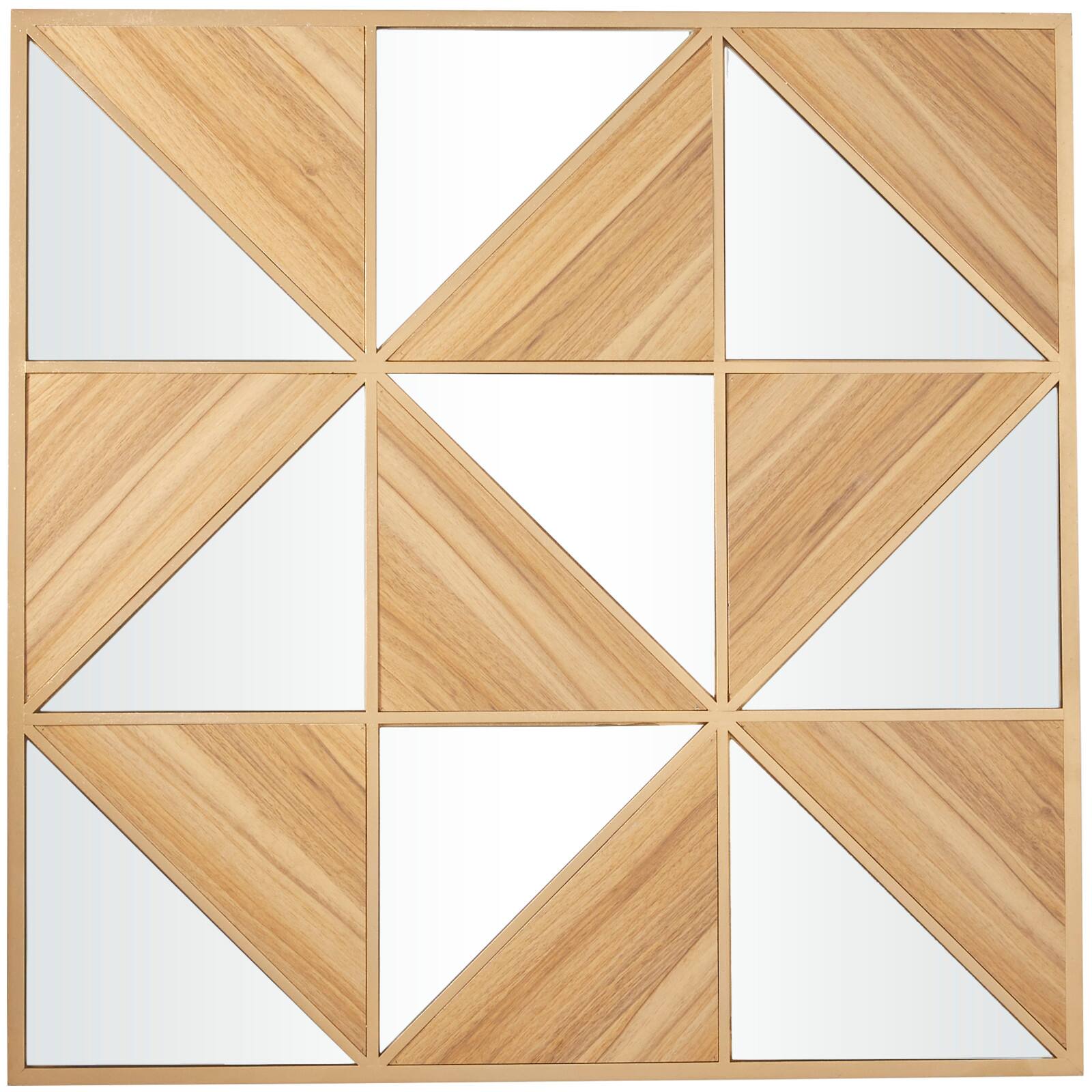 Light Brown Wood Triangle Mirrored Geometric Wall Decor 36" x 2" x 36"