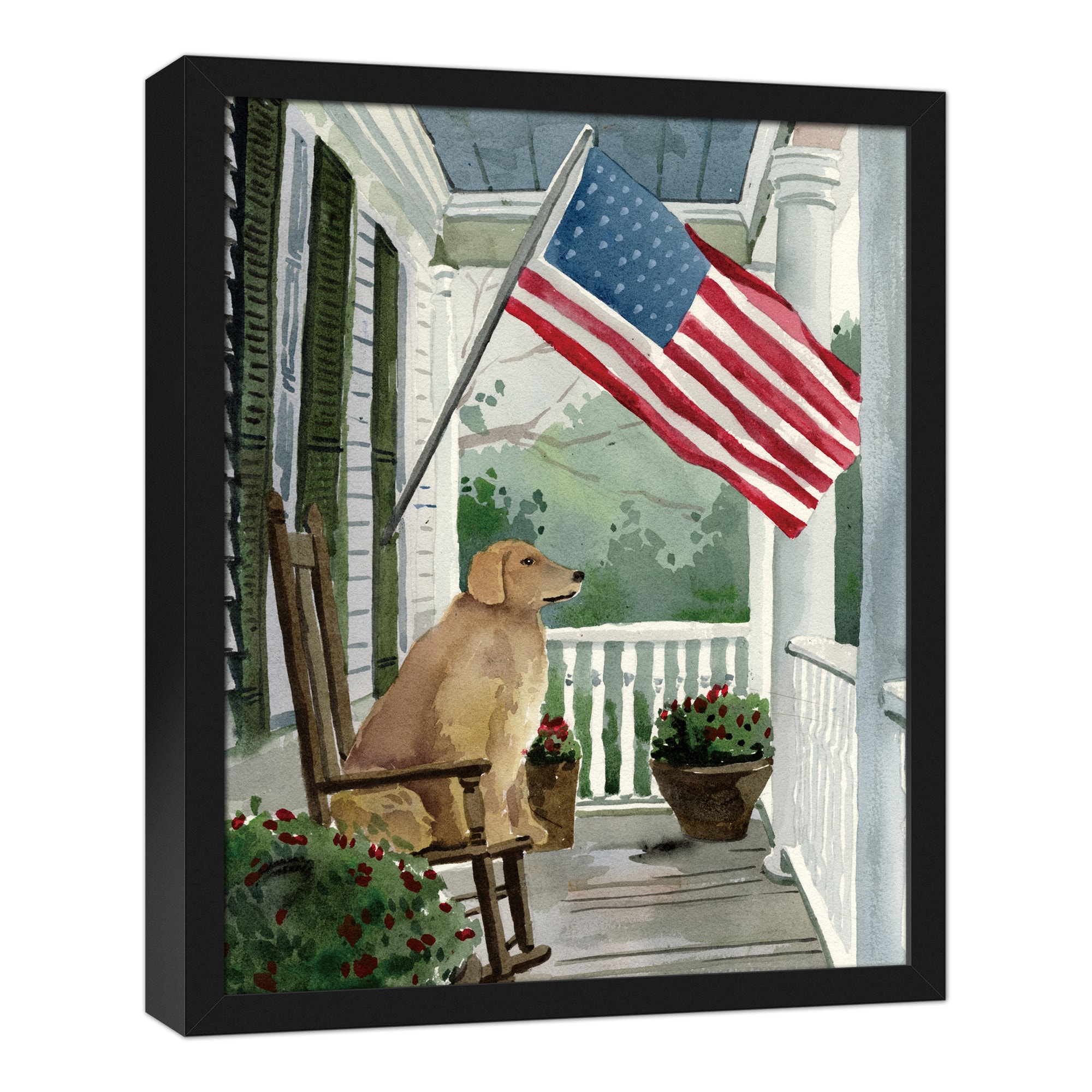 Patriotic Front Porch Golden Black Framed Canvas
