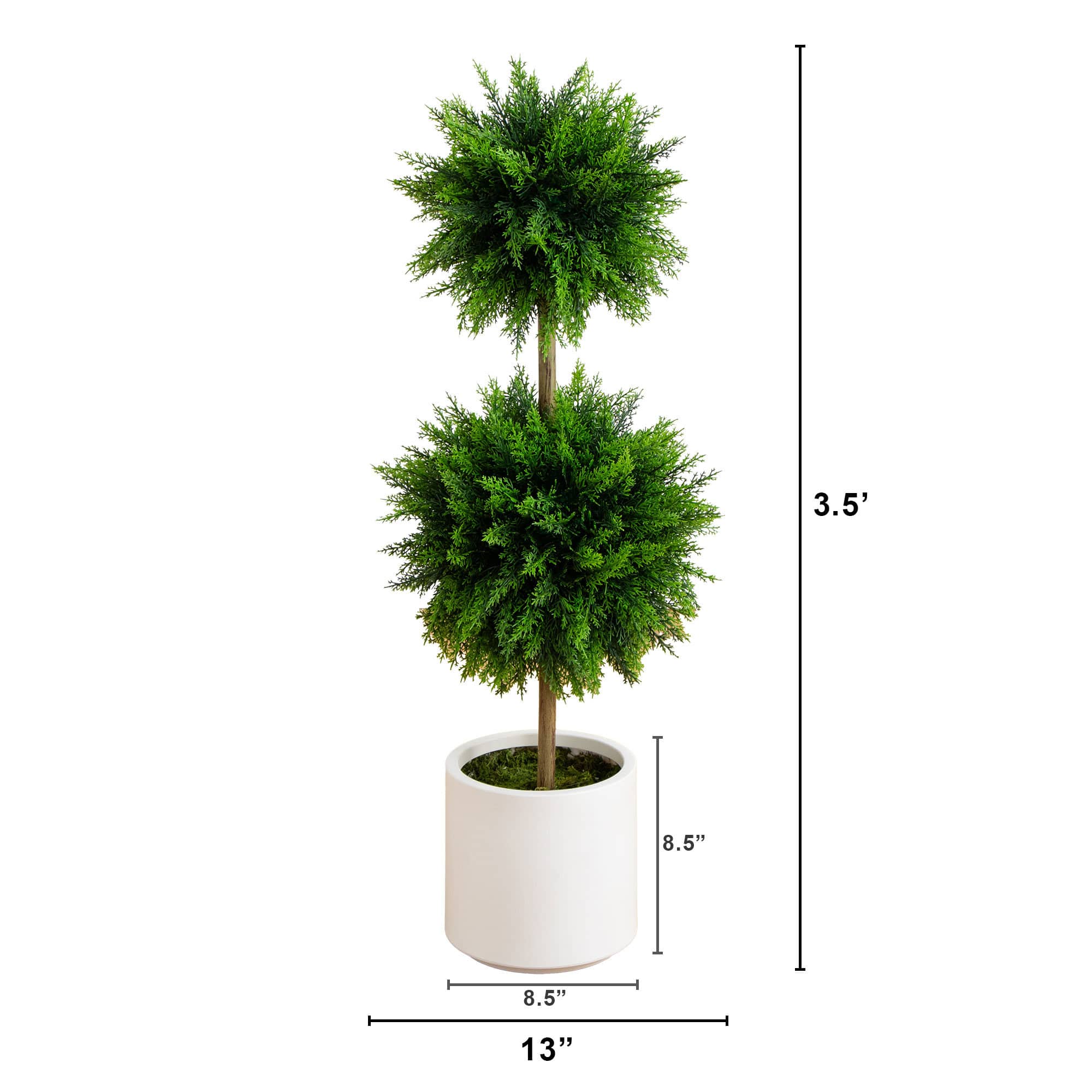 3.5ft. UV Resistant Cedar Double Ball Topiary Tree in White Decorative Planter