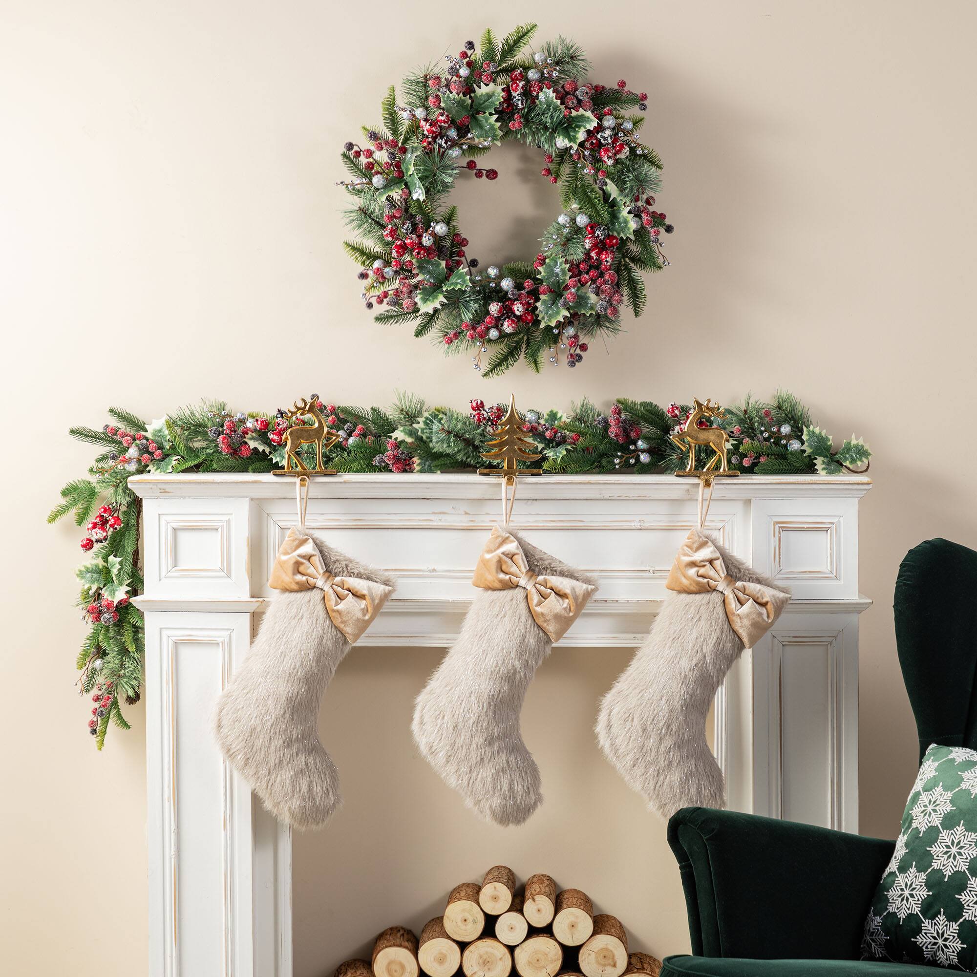 Glitzhome® 21"L Faux Fox Fur Christmas Stocking with Bow