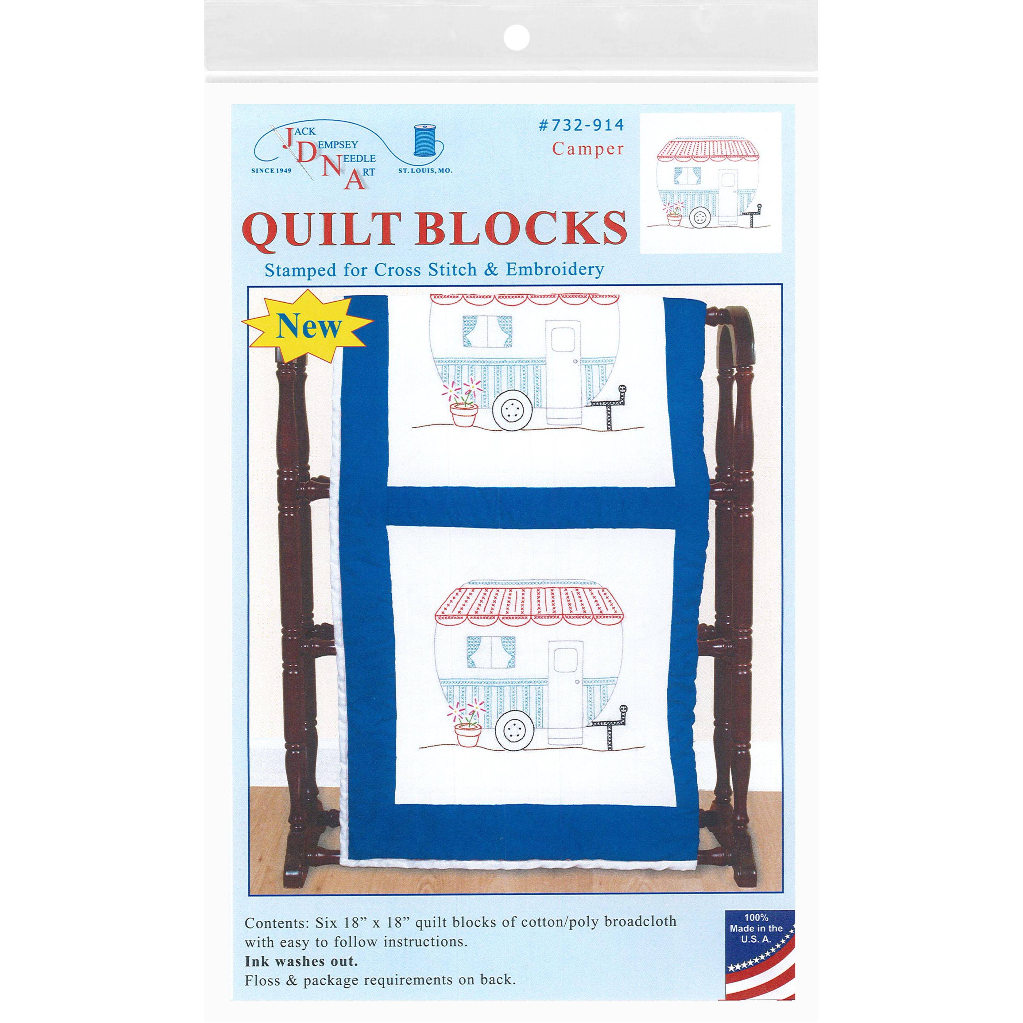 Jack Dempsey Stamped For Embroidery & Cross Stitch Camper Quilt Blocks