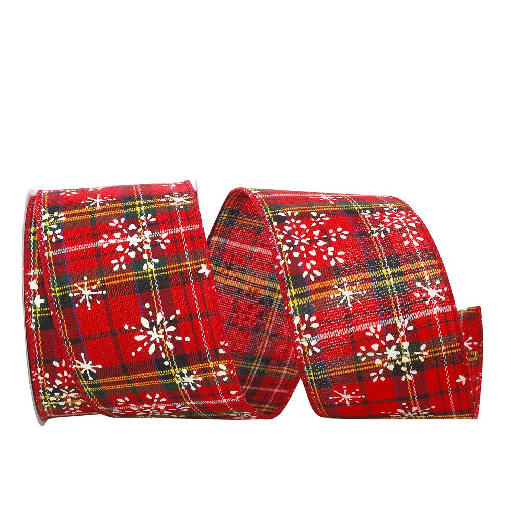 JAM Paper 2.5" x 10yd. Traditional Wired Edge Snowflake Plaid Ribbon