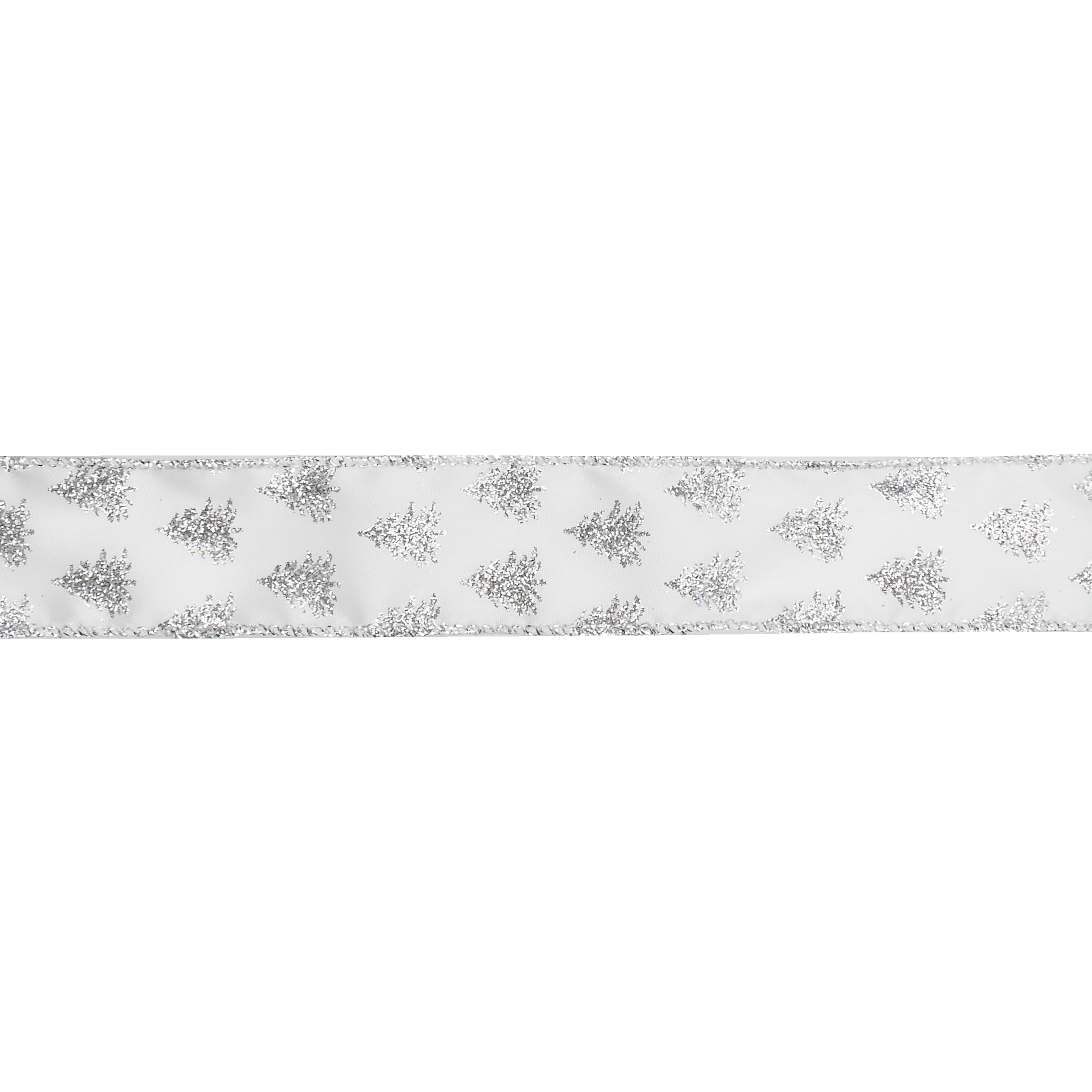 1.5&#x22; x 30ft. Silver Glitter Tree White Taffeta Wired Ribbon by Celebrate It&#xAE;