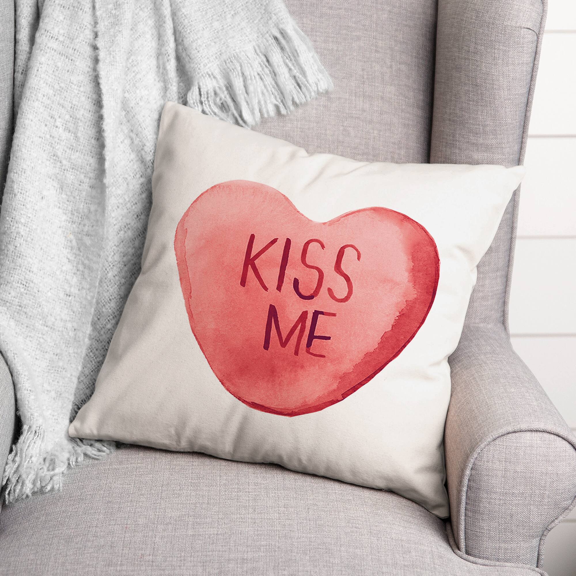 Kiss Me Candy Heart Throw Pillow