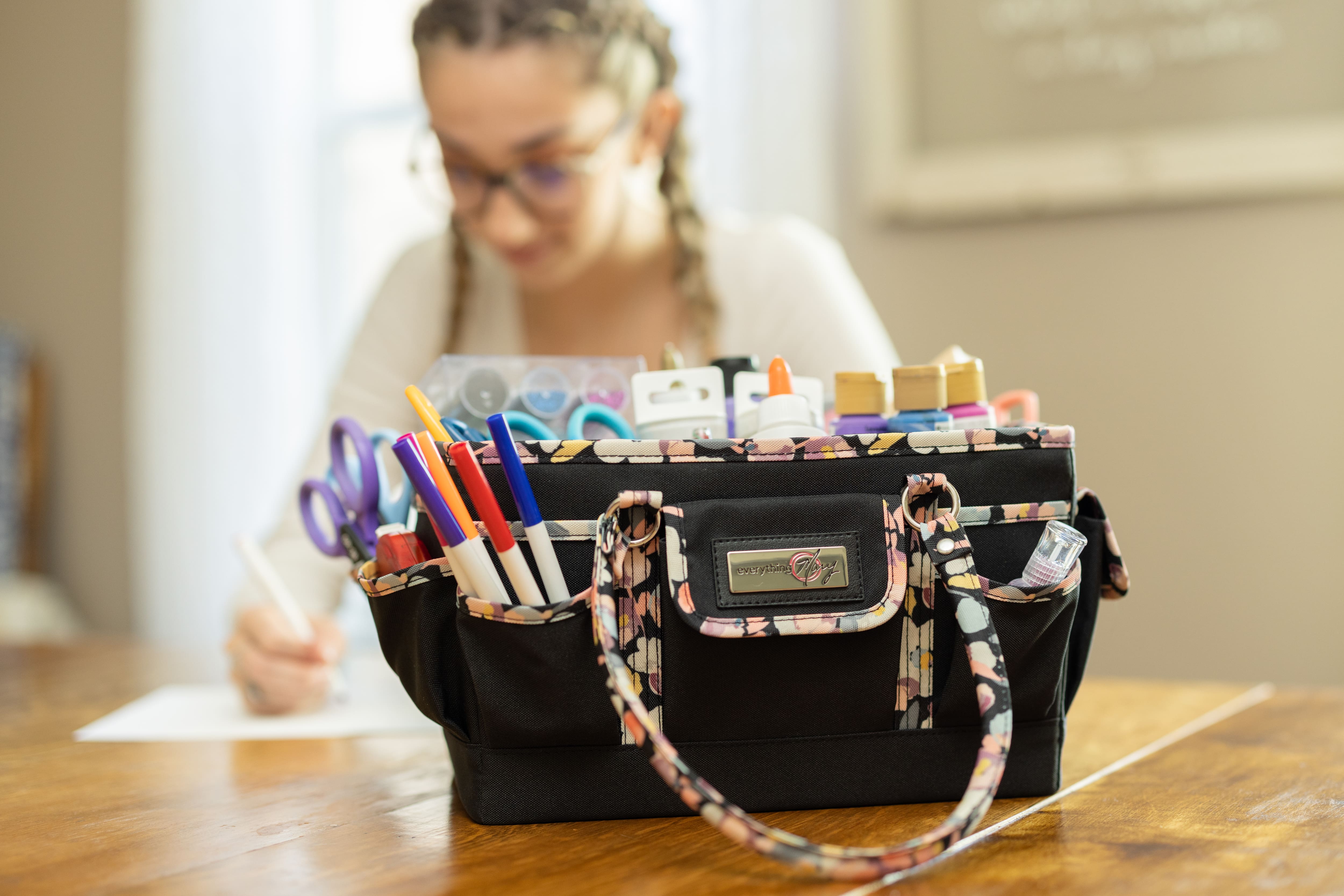 Everything Mary Black Floral Teacher Rolling Tote, Michaels