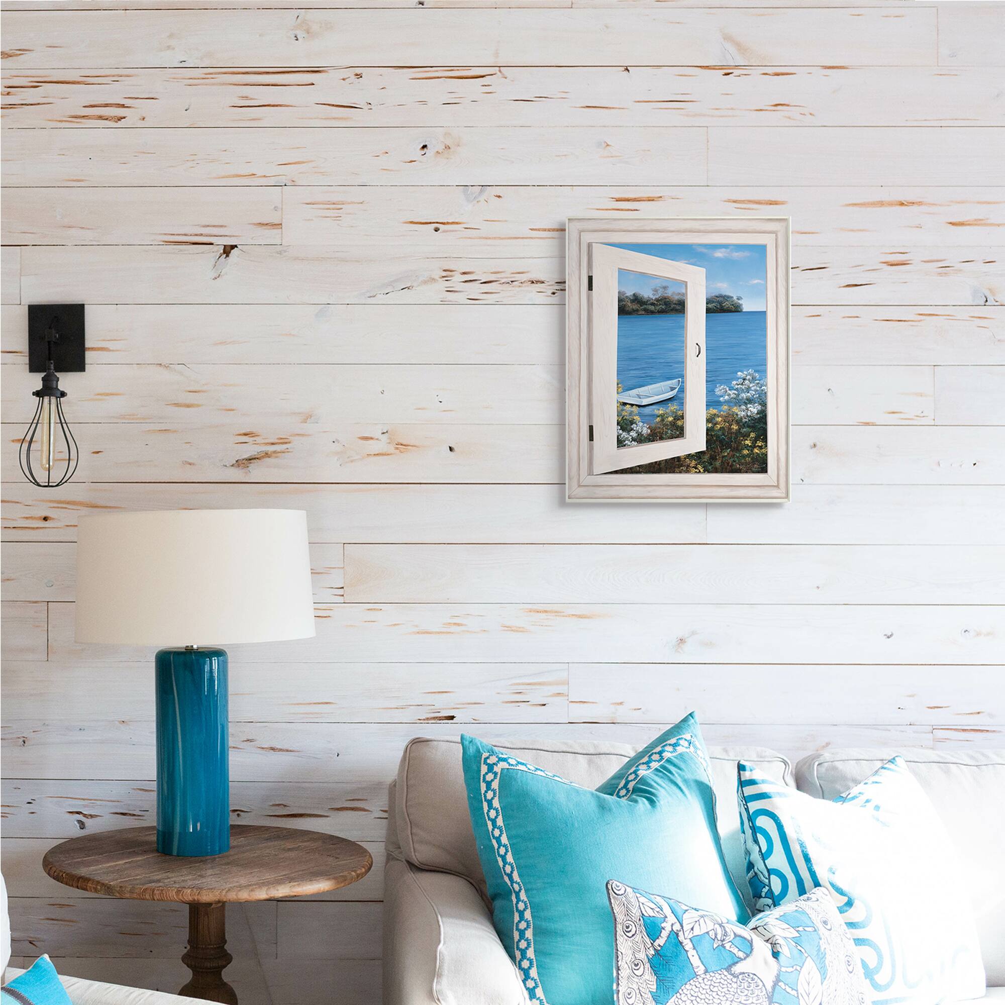 Stupell Industries Lakefront Window Charming Floral Island Boat Wall Plaque