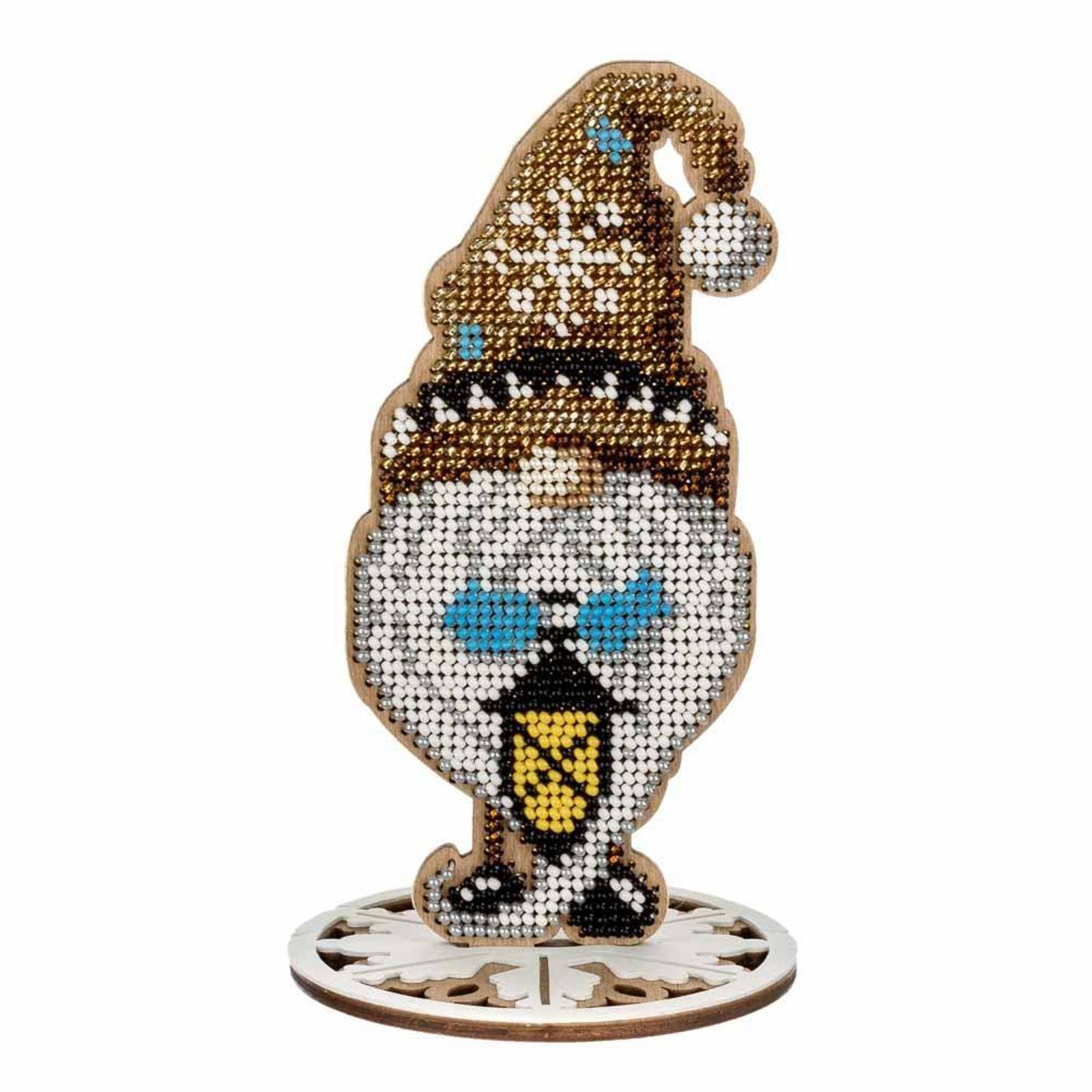 Wonderland Crafts Gnome with Snowflake Cap Bead Embroidery on Wood Kit