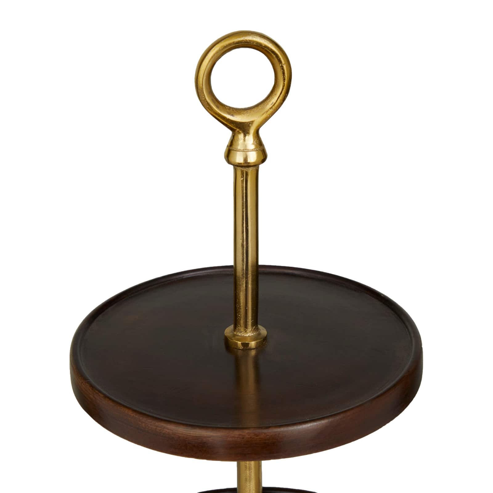 Dark Brown Mango Wood Coastal Tiered Server, 15" x 14" x 26"