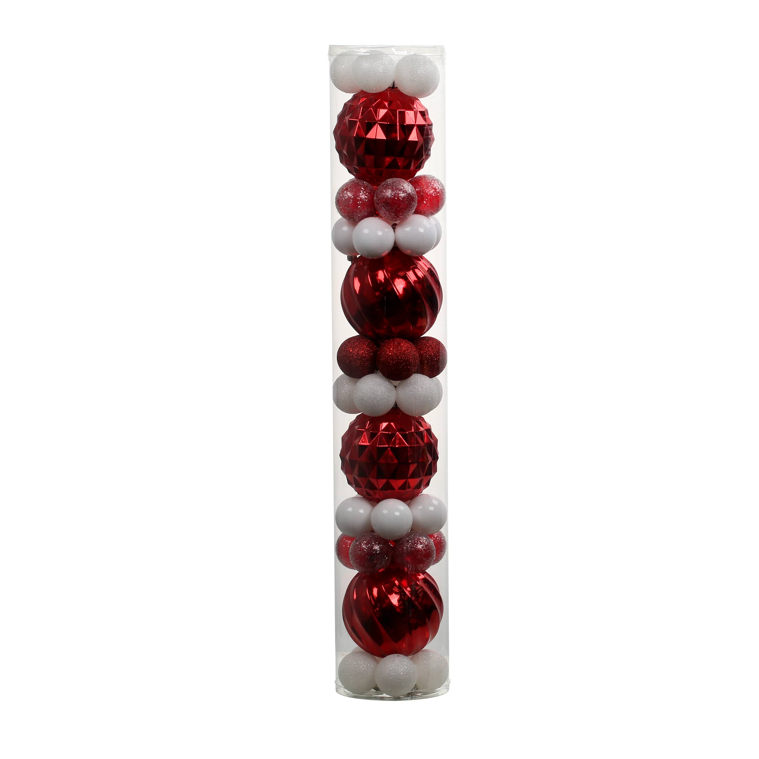 44 Pack 1.8" & 4.7" Red & White Mixed Finish Shatterproof Ball Ornaments by Ashland®