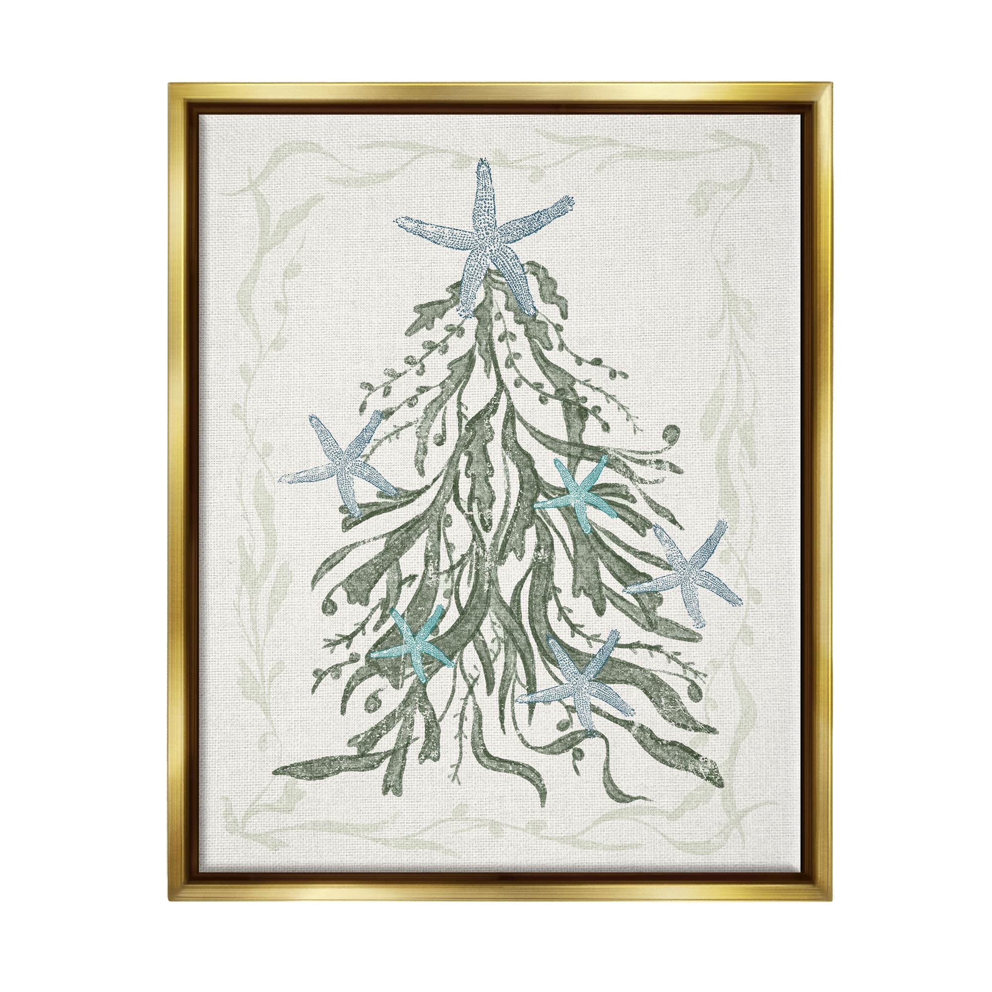 Stupell Industries Nautical Christmas Tree Sea Life Framed Floater Canvas Wall Art