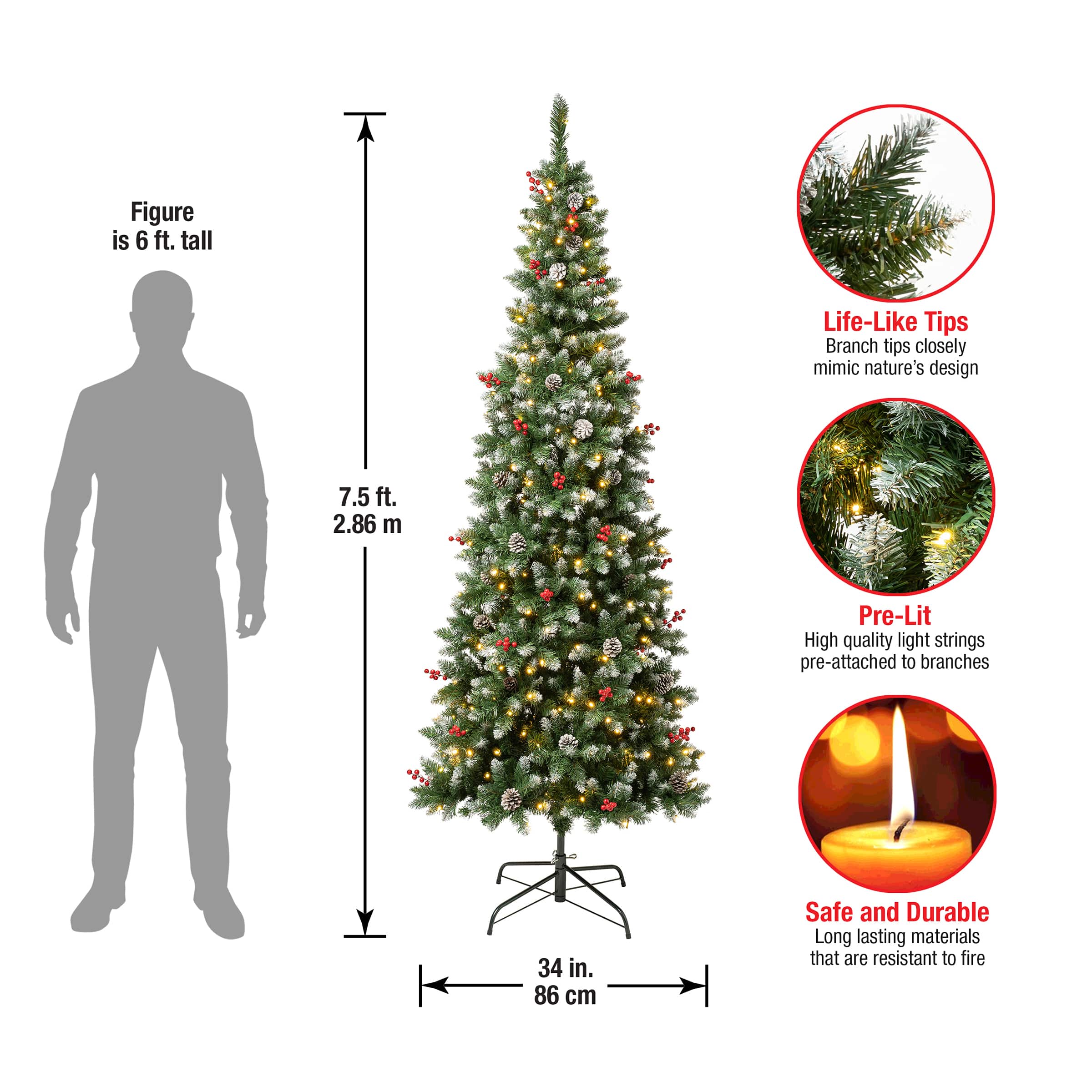 7.5ft. Pre-Lit Slim Cullen Fir Artificial Christmas Tree, Warm White LED Lights