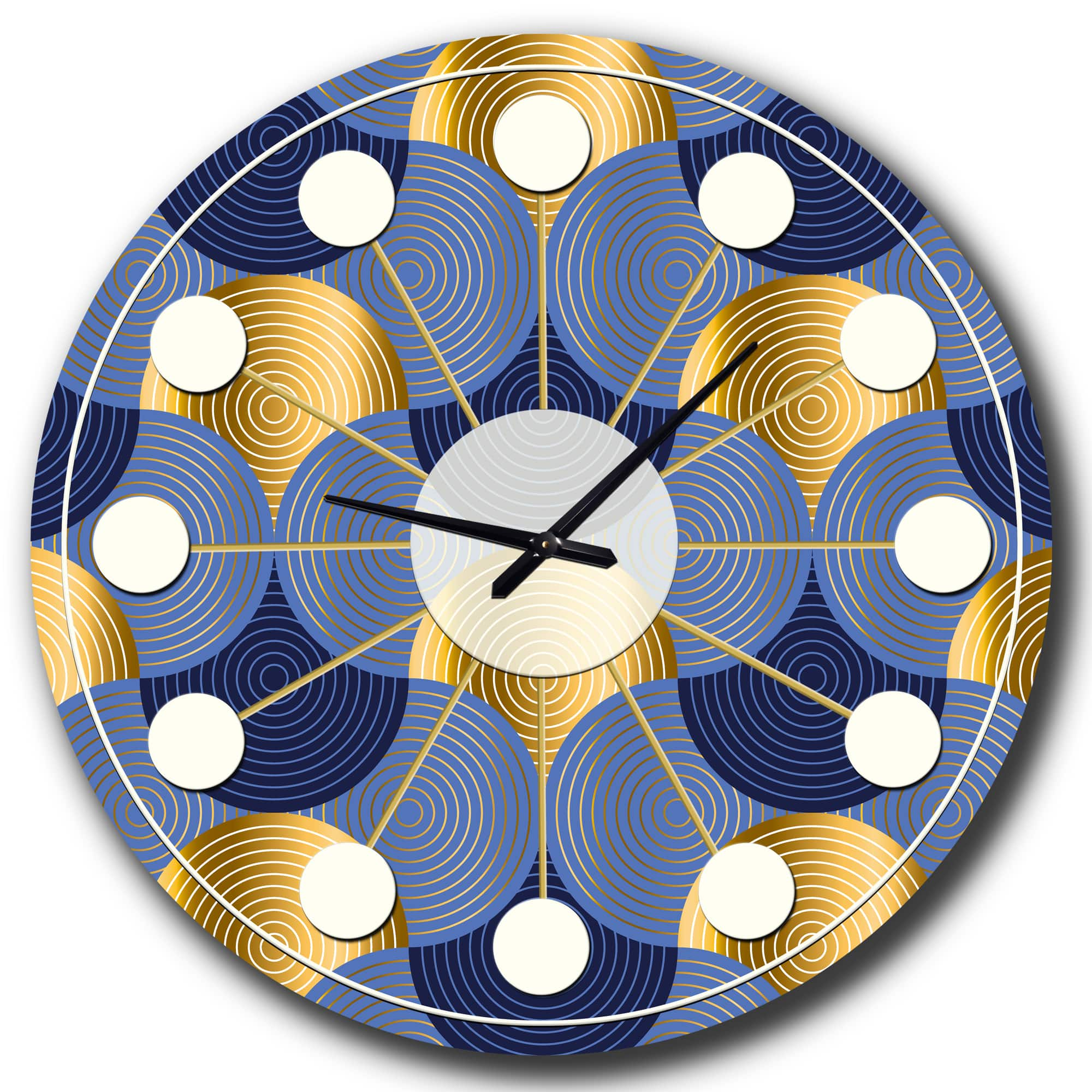 Designart &#x27;Retro Luxury Waves In Gold And Blue Viii Mid-Century Modern Wall Clock