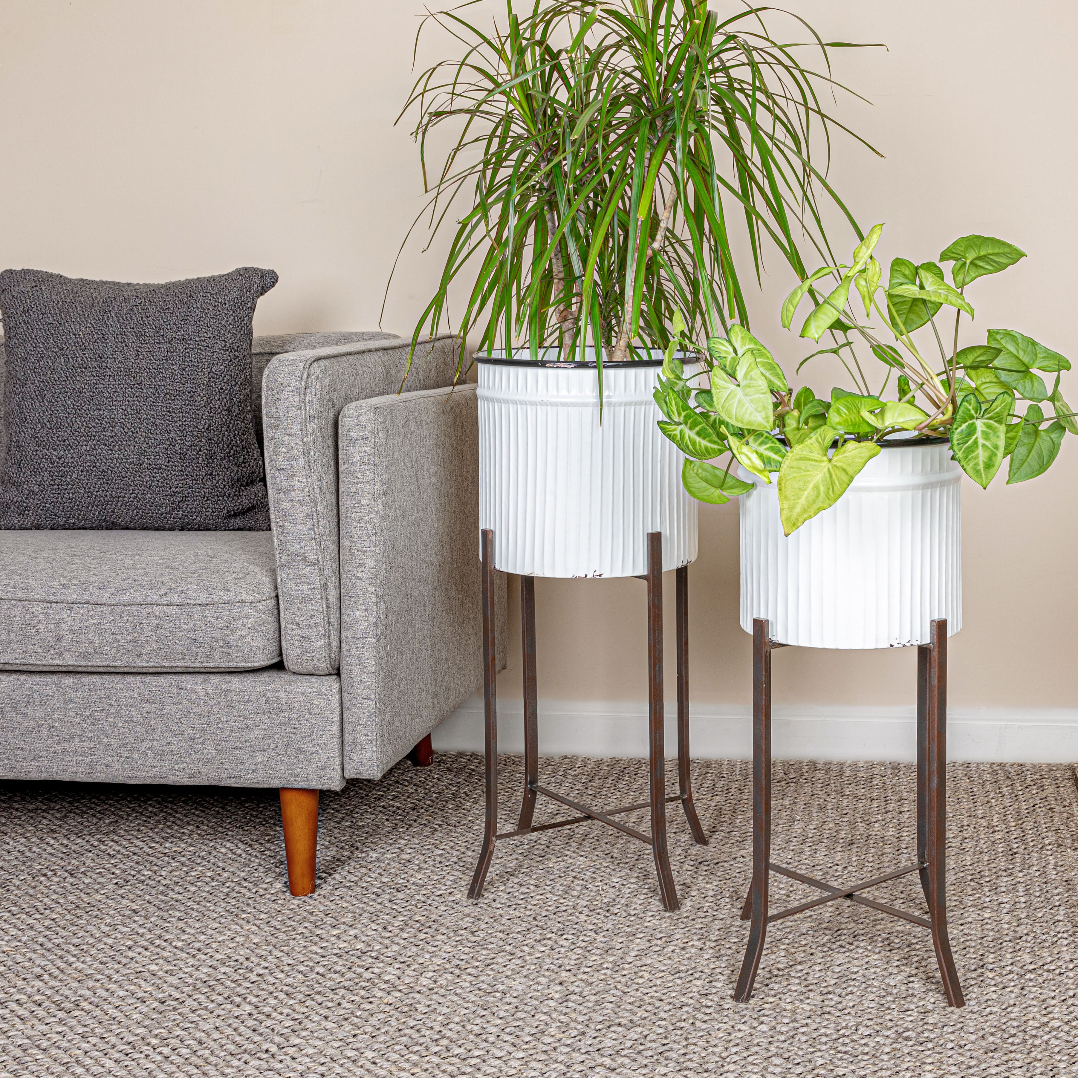 Hello Honey® White & Black Corrugated Metal Planters Set