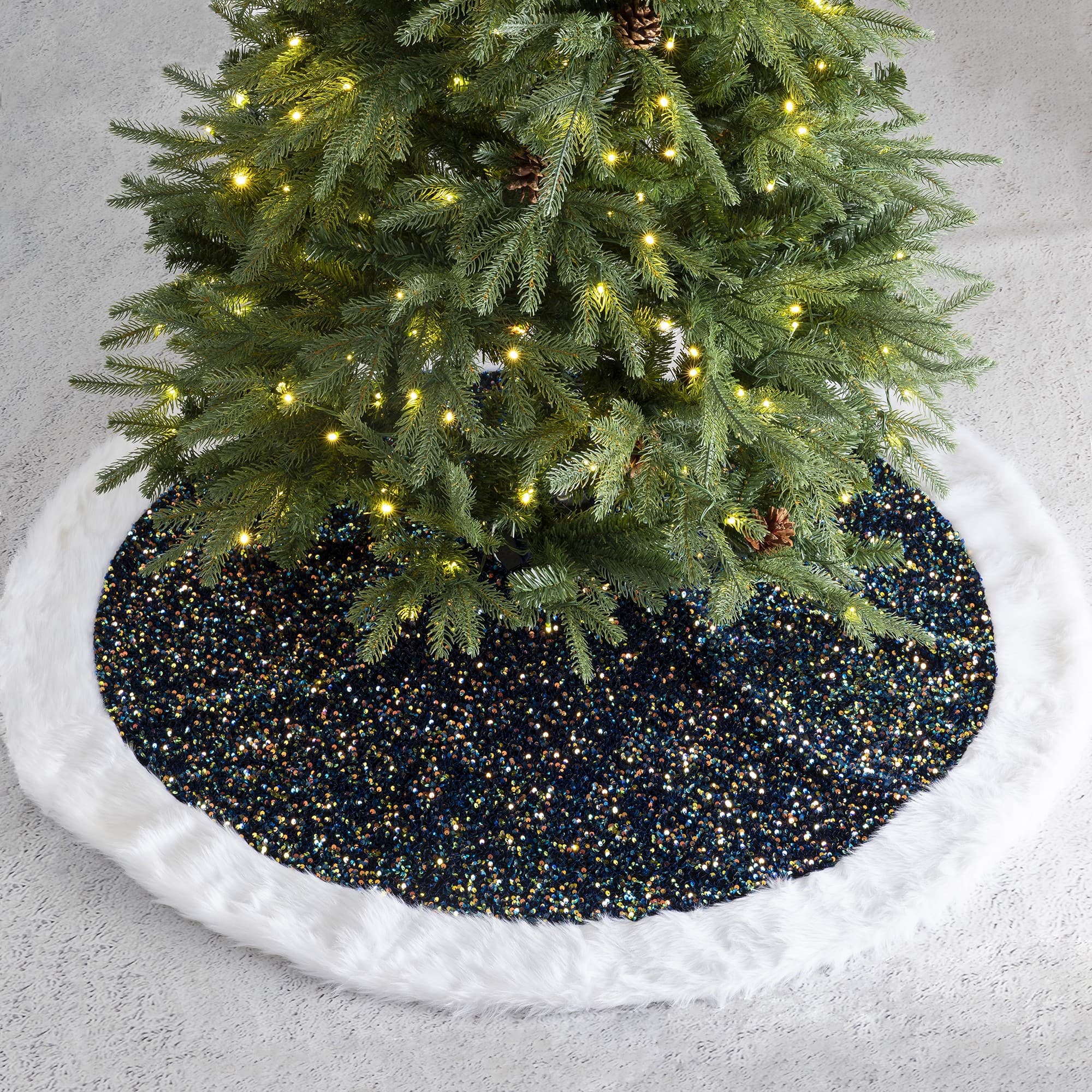 Glitzhome® 48" Navy Blue Sequin Christmas Tree Skirt