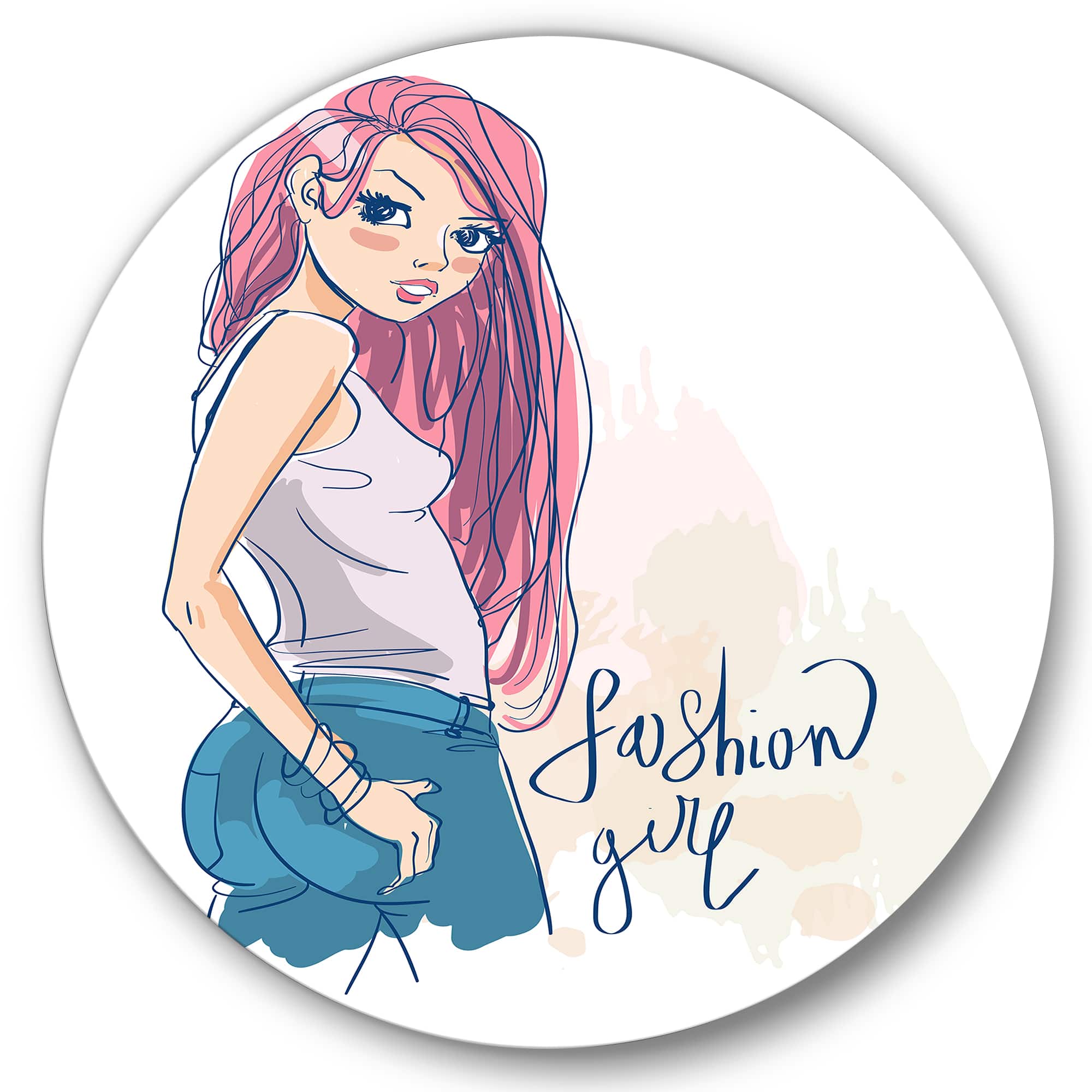 Designart - Trendy Fashion Girl I - Children's Art Metal Circle Wall Art