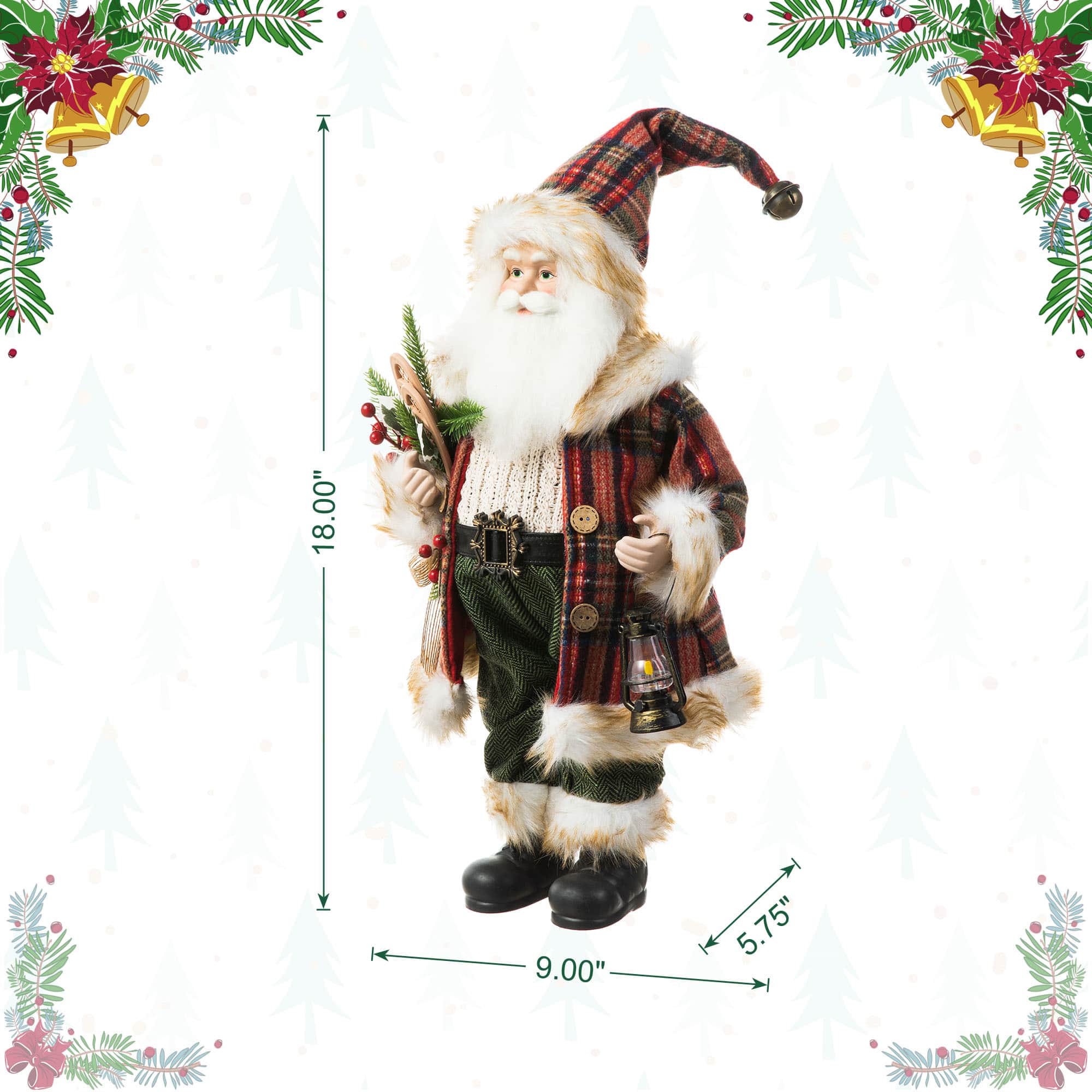 Glitzhome&#xAE; 18&#x22; Faux Fur Christmas Woodland Santa Figurine