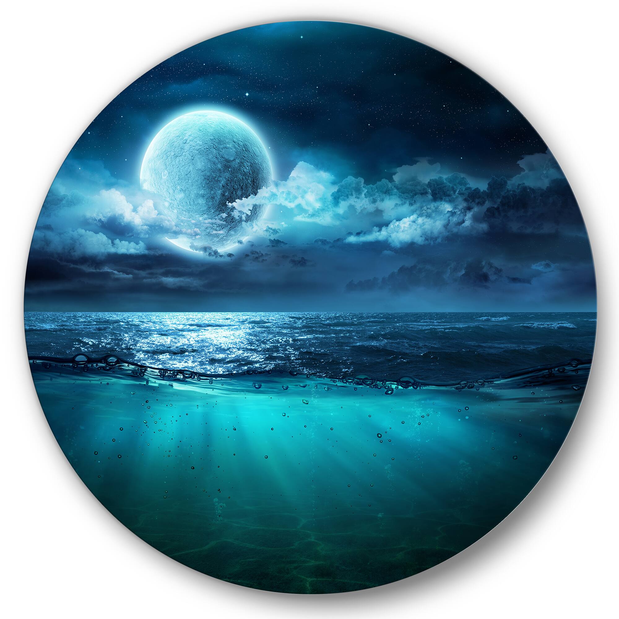 Designart - Romantic Moon Over Deep Blue Sea II - Nautical & Coastal Metal Circle Wall Art