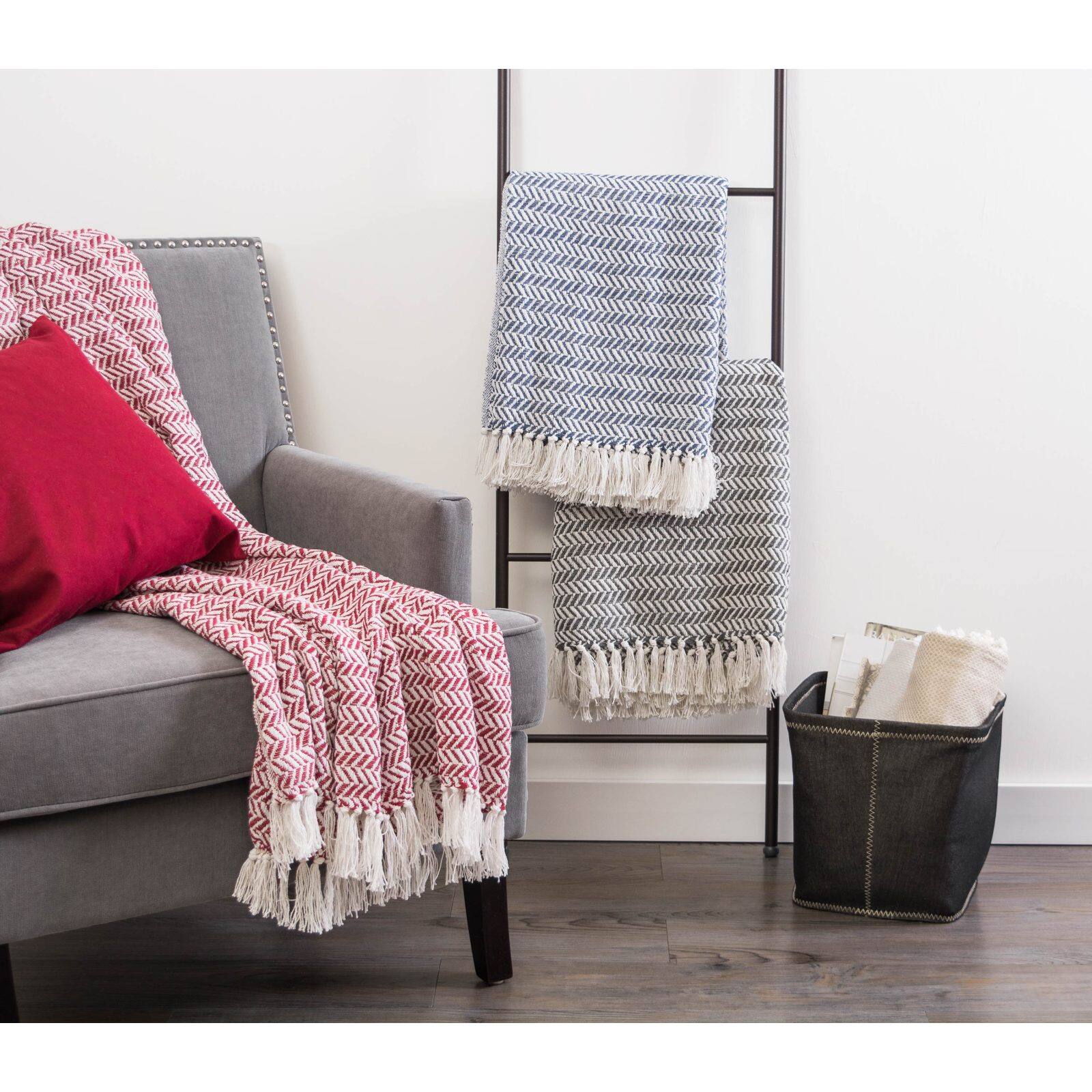 DII&#xAE; French Blue Herringbone Chevron Throw
