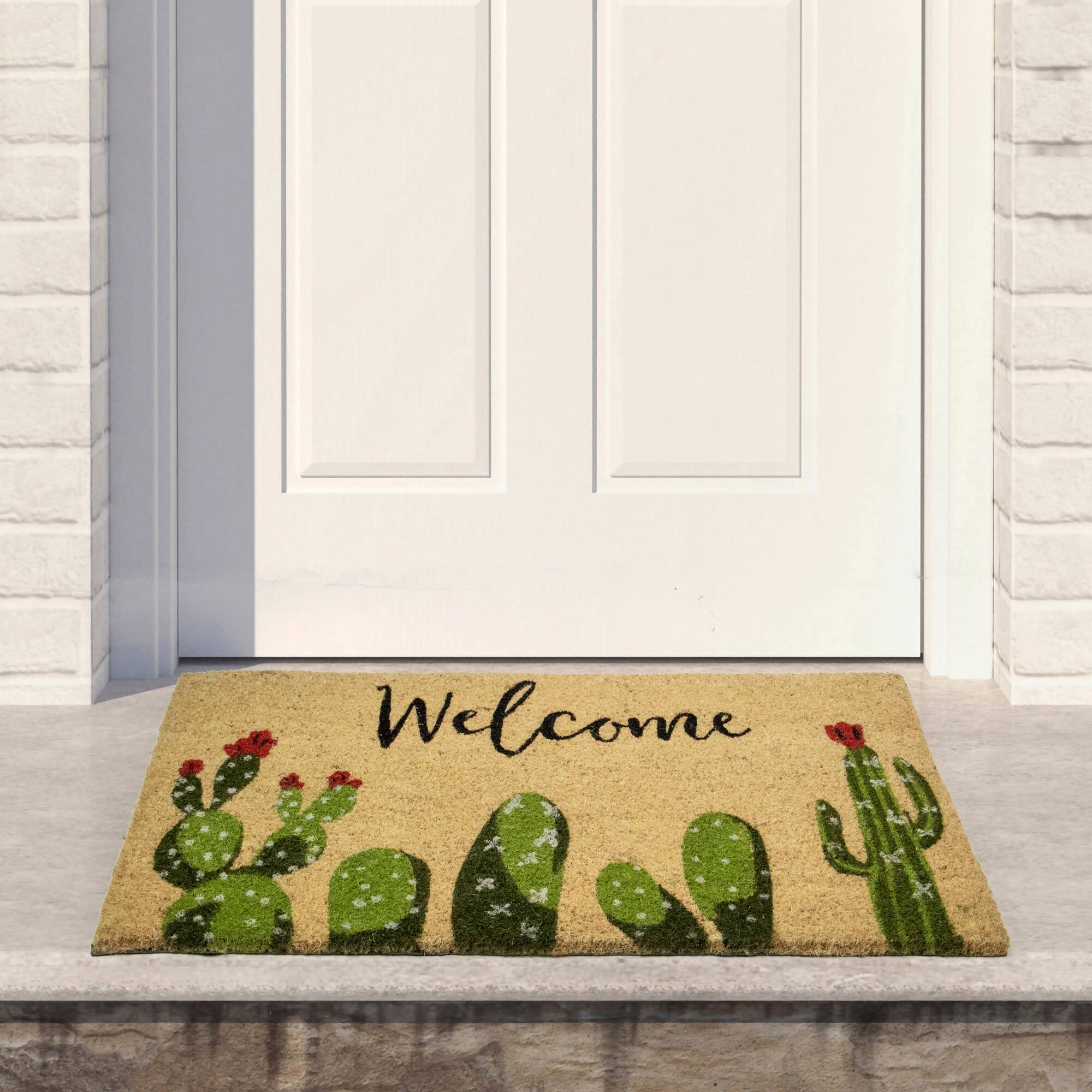 Natural Coir Tropical Cactus Welcome Doormat
