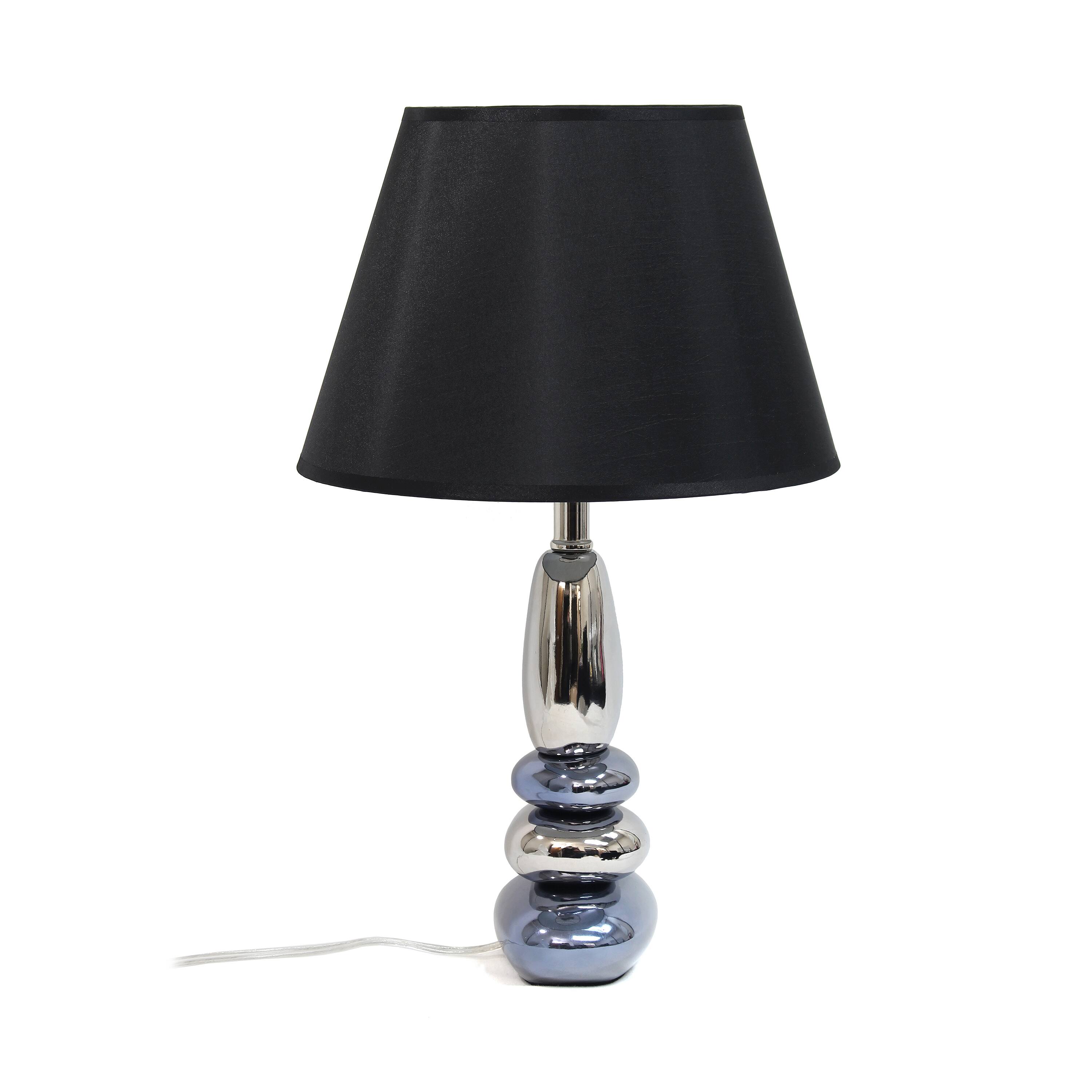 Elegant Designs™ 21.5" Chrome and Metallic Blue Stones Table Lamp with Black Shade