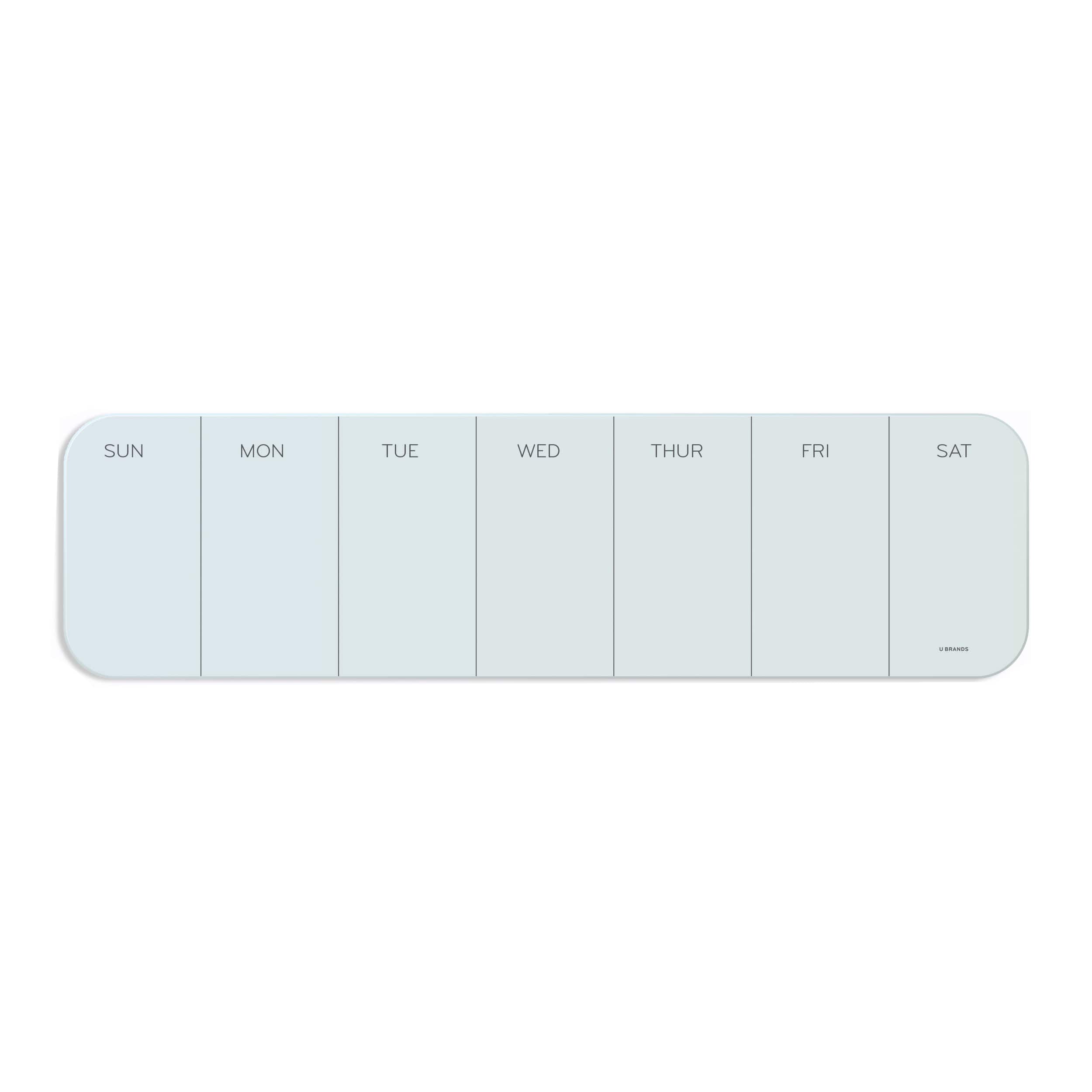 U Brands Frameless White Frosted Magnetic Weekly Calendar Cubicle/Wall Glass Dry-Erase Board, 20&#x22; x 5.5&#x22;