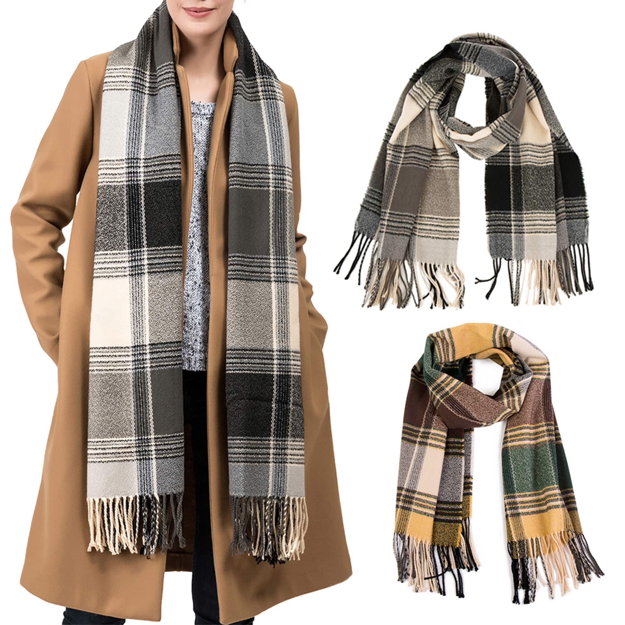 Glitzhome® Fashion Plaid Scarf with Tassels Set
