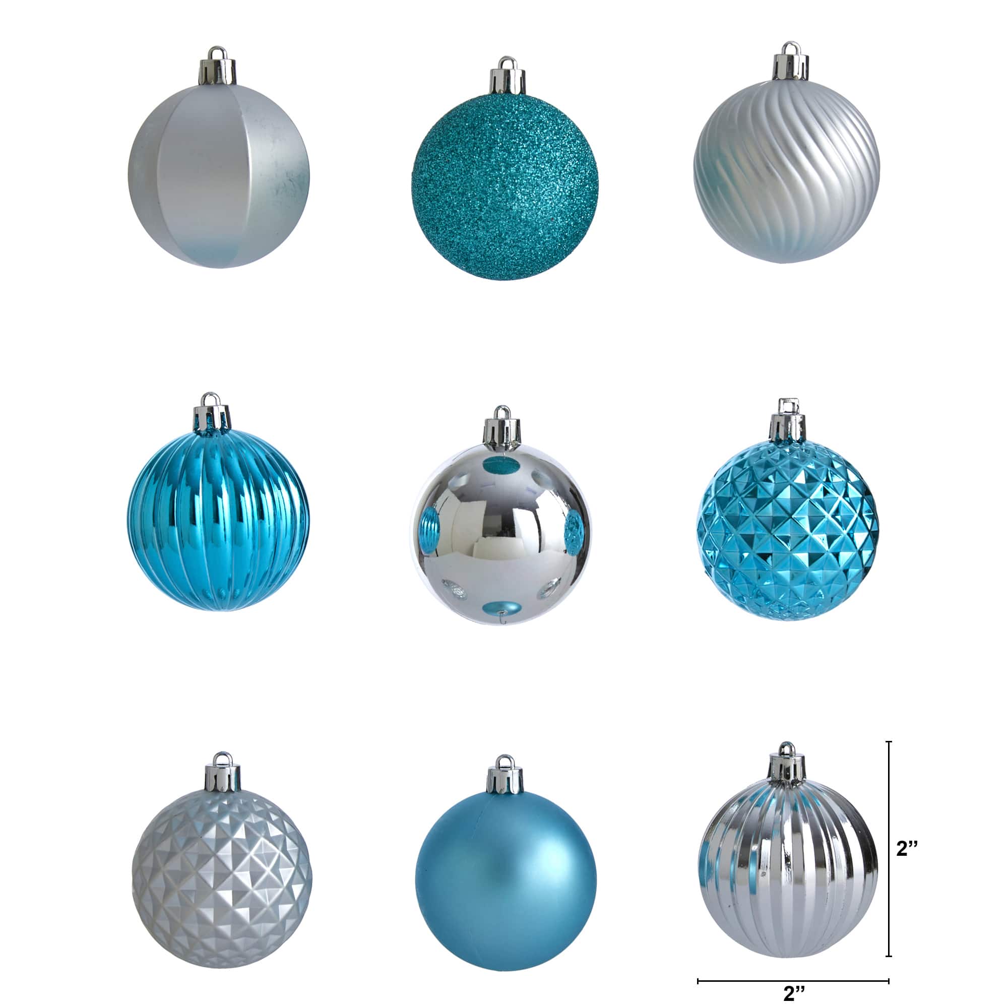 101ct. 2" Blue & Silver Shatterproof Ball Ornaments