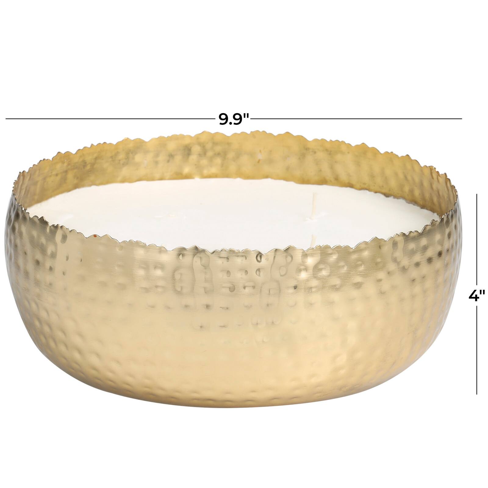 90oz English Garden Scented White 4 Wick Candle in Hammered Gold Bowl