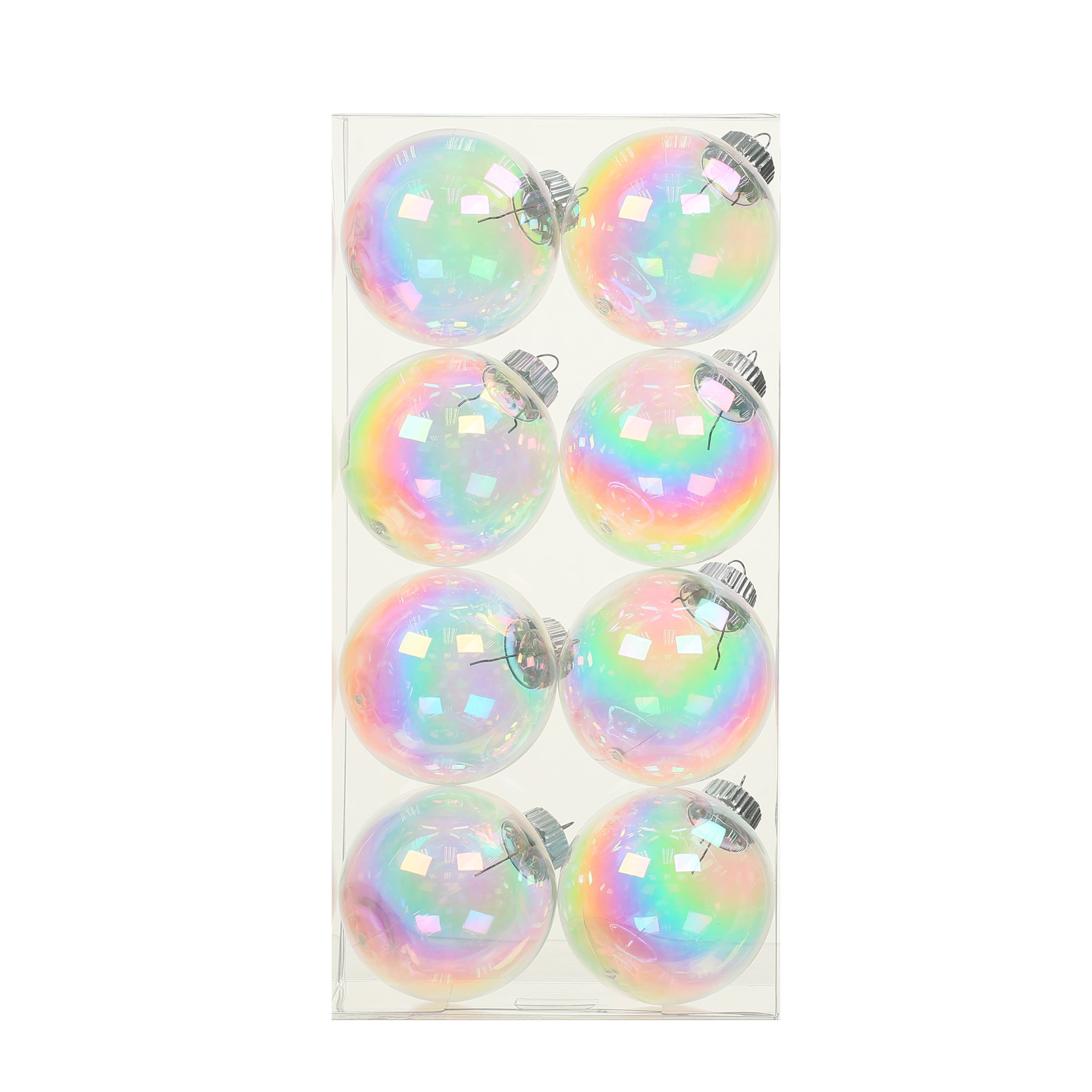8 Pack 2.75&#x22; Clear Iridescent DIY Plastic Ball Ornaments by Make Market&#xAE;