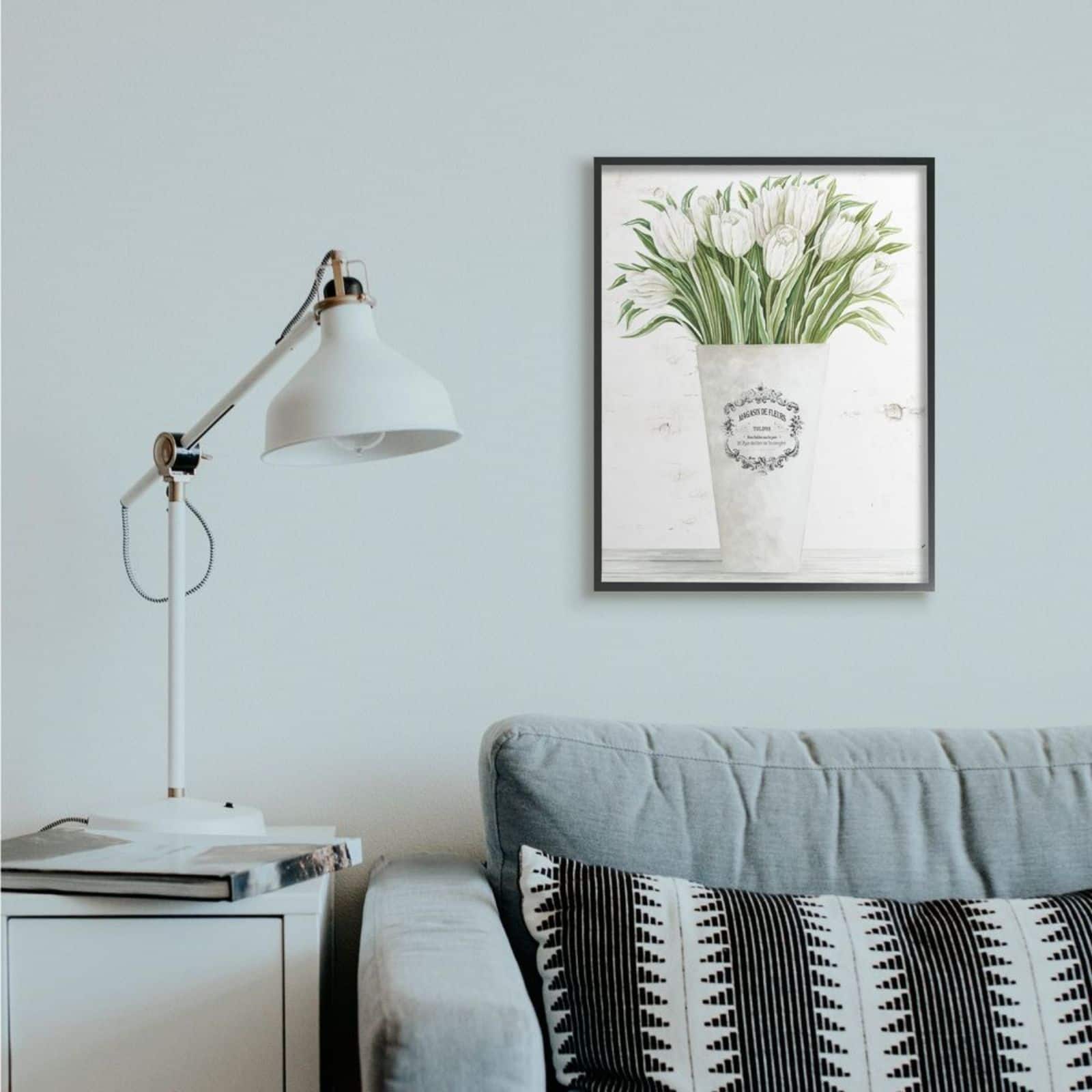 Stupell Industries White Tulip Bouquet in Parisian Vase with Ebony Frame Wall Accent