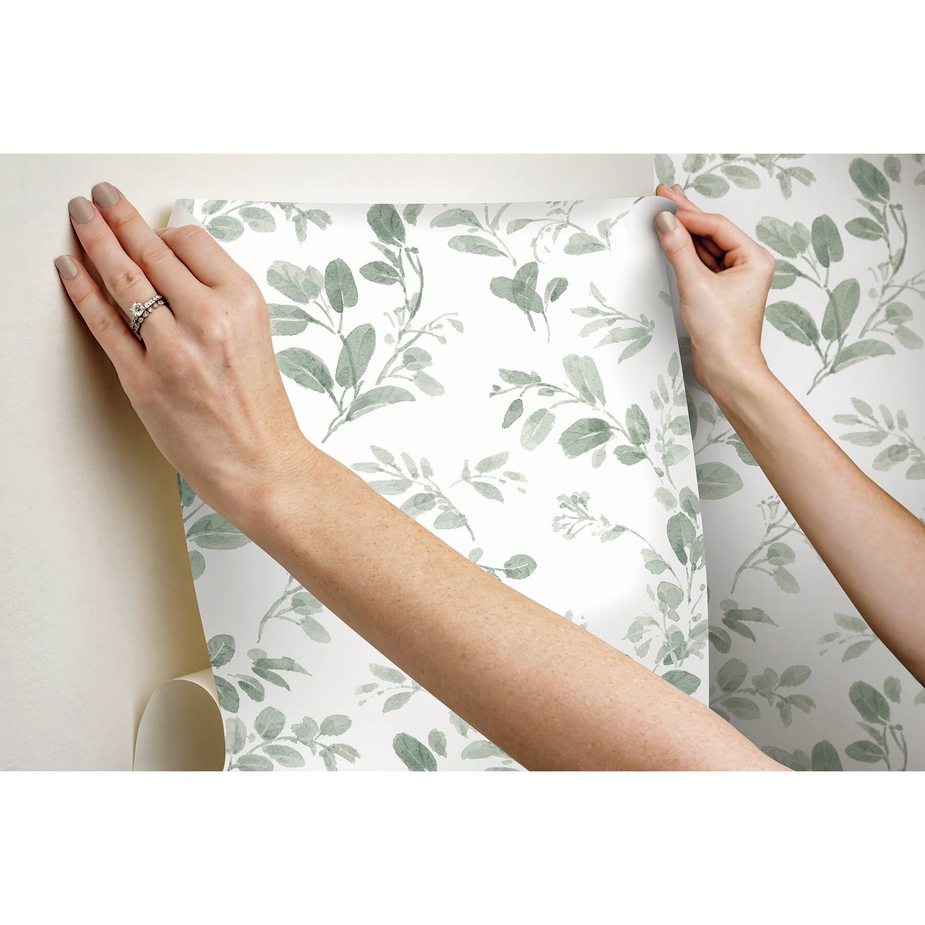 RoomMates Green Dancing Leaves Peel &#x26; Stick Wallpaper