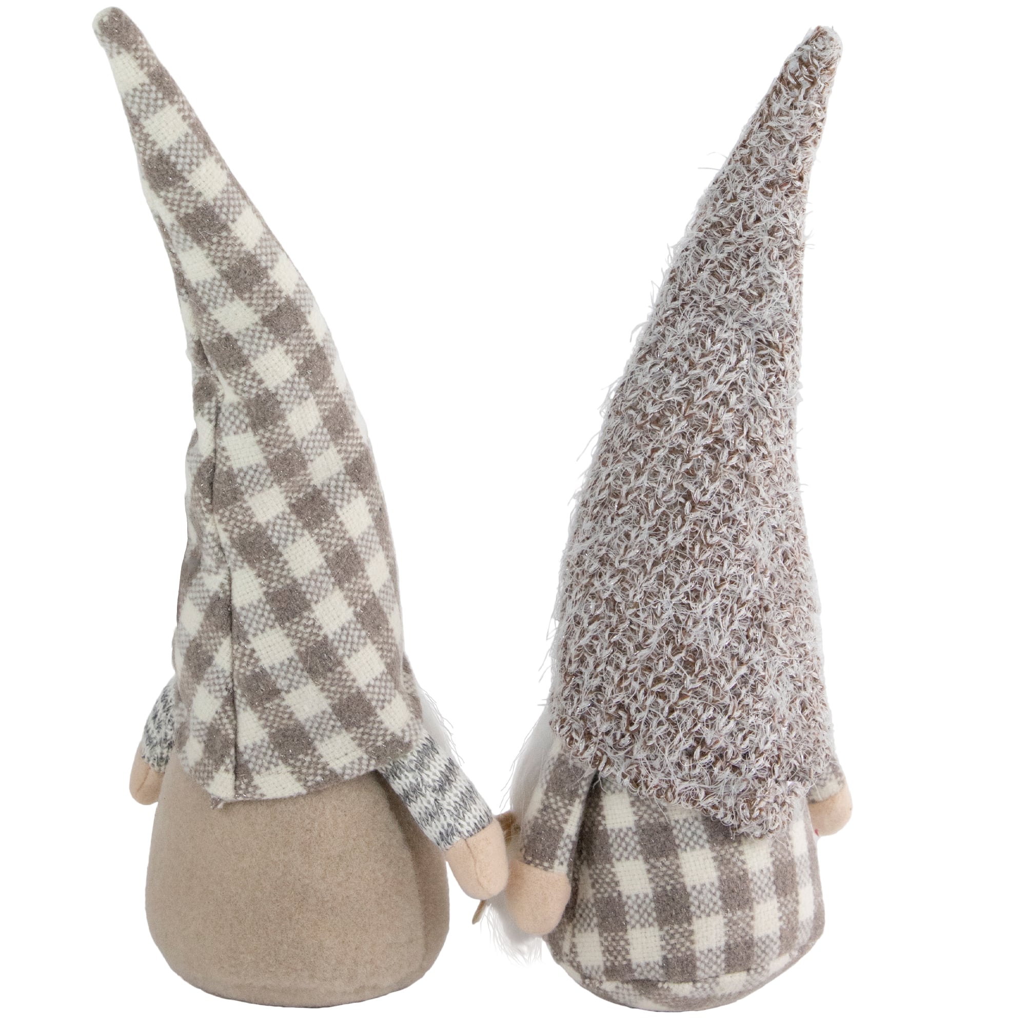 13&#x22; Beige &#x26; White Gingham Nordic Christmas Gnome Set