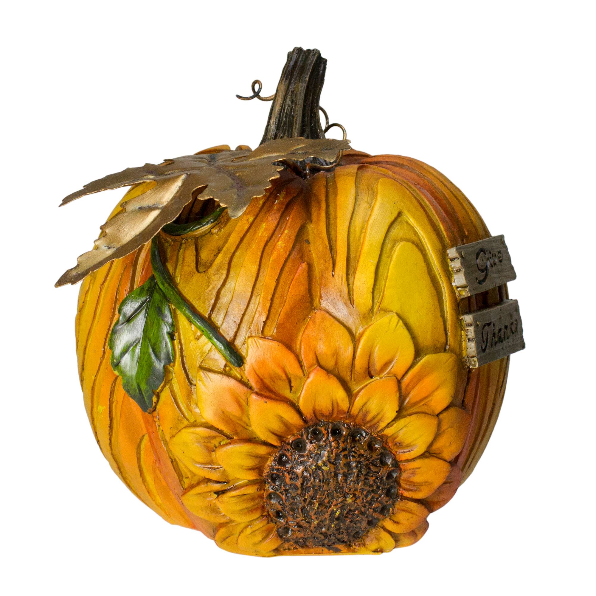 6.5&#x22; Orange &#x26; Yellow Sunflower Pumpkin Tabletop D&#xE9;cor