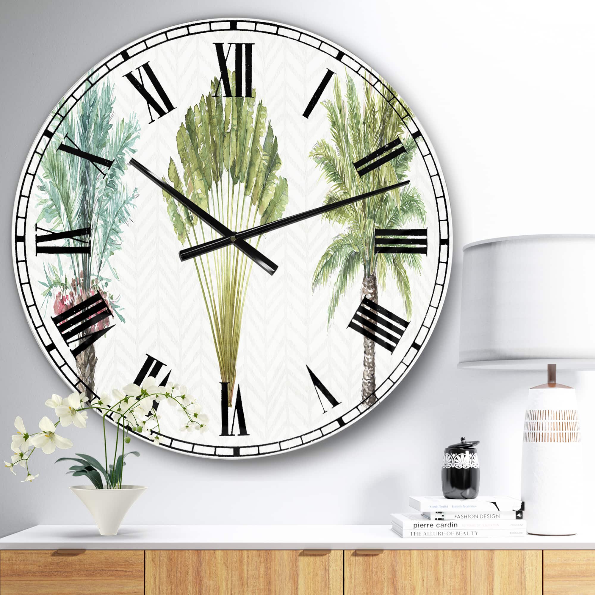 Designart 'Mixed Botanical Greens Palms Ii Farmhouse Wall Clock