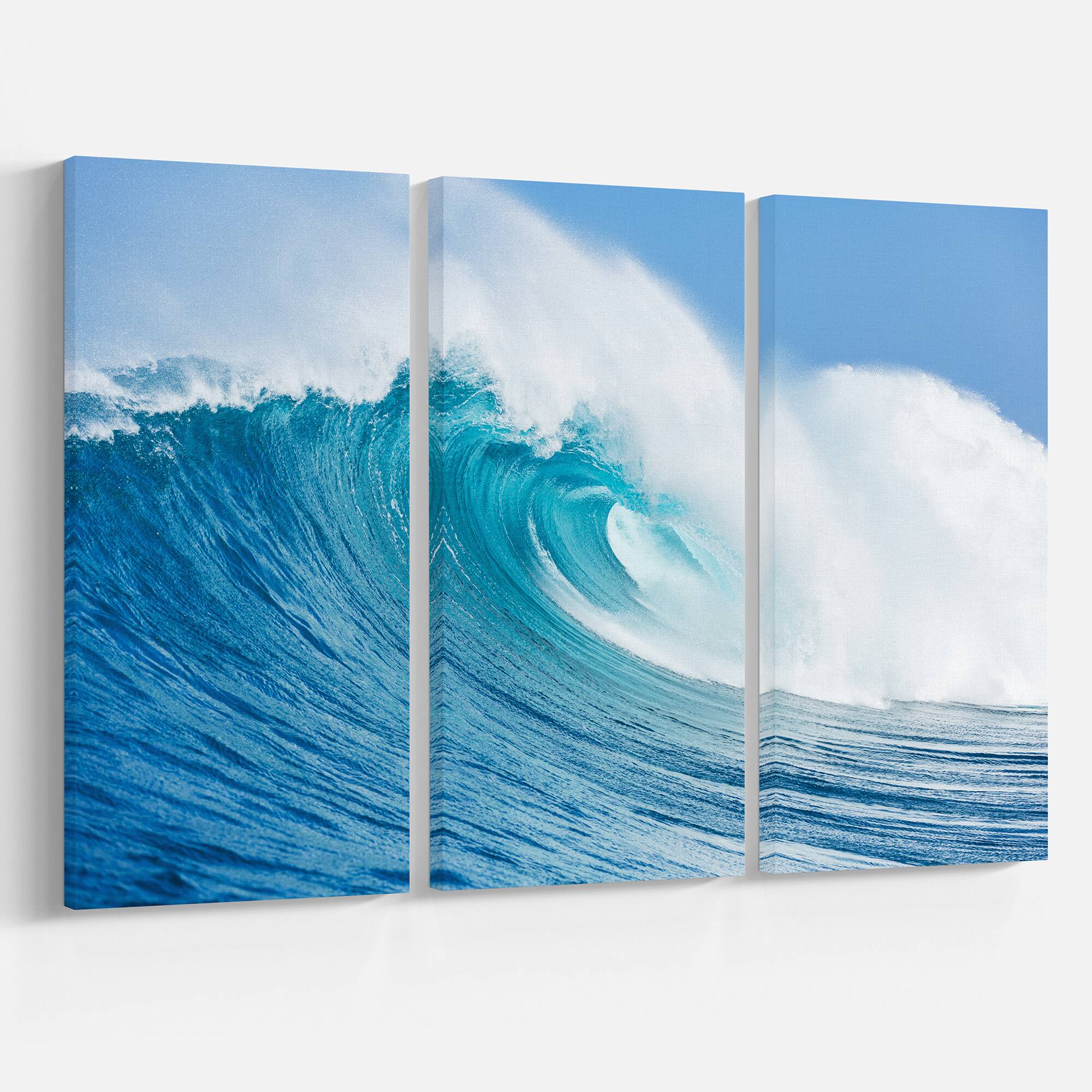 Designart - Blue Ocean Wave - Sea & Shore Photography on Wrapped Canvas set