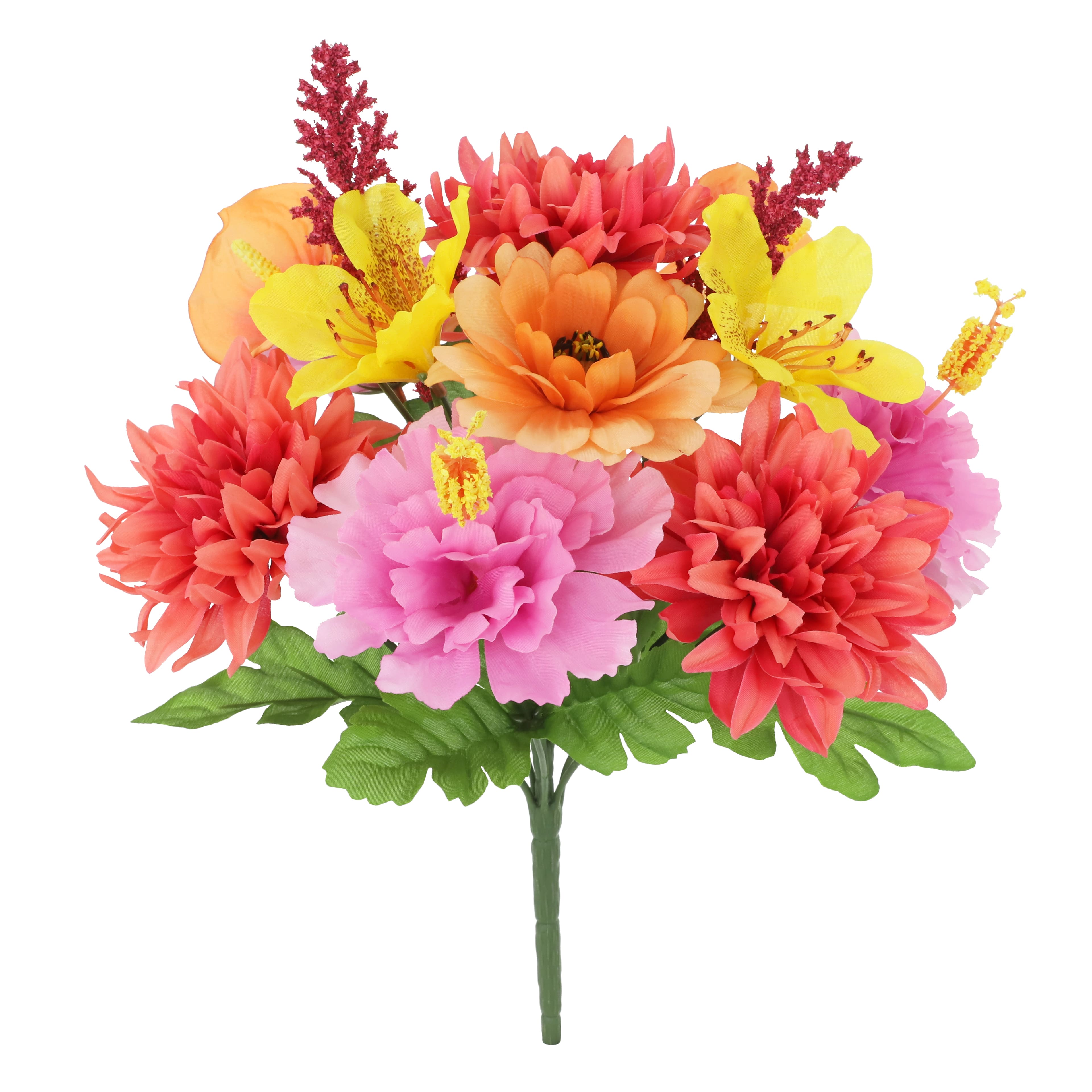 14.5" Orange & Pink Dahlia & Hibiscus Bush by Ashland®