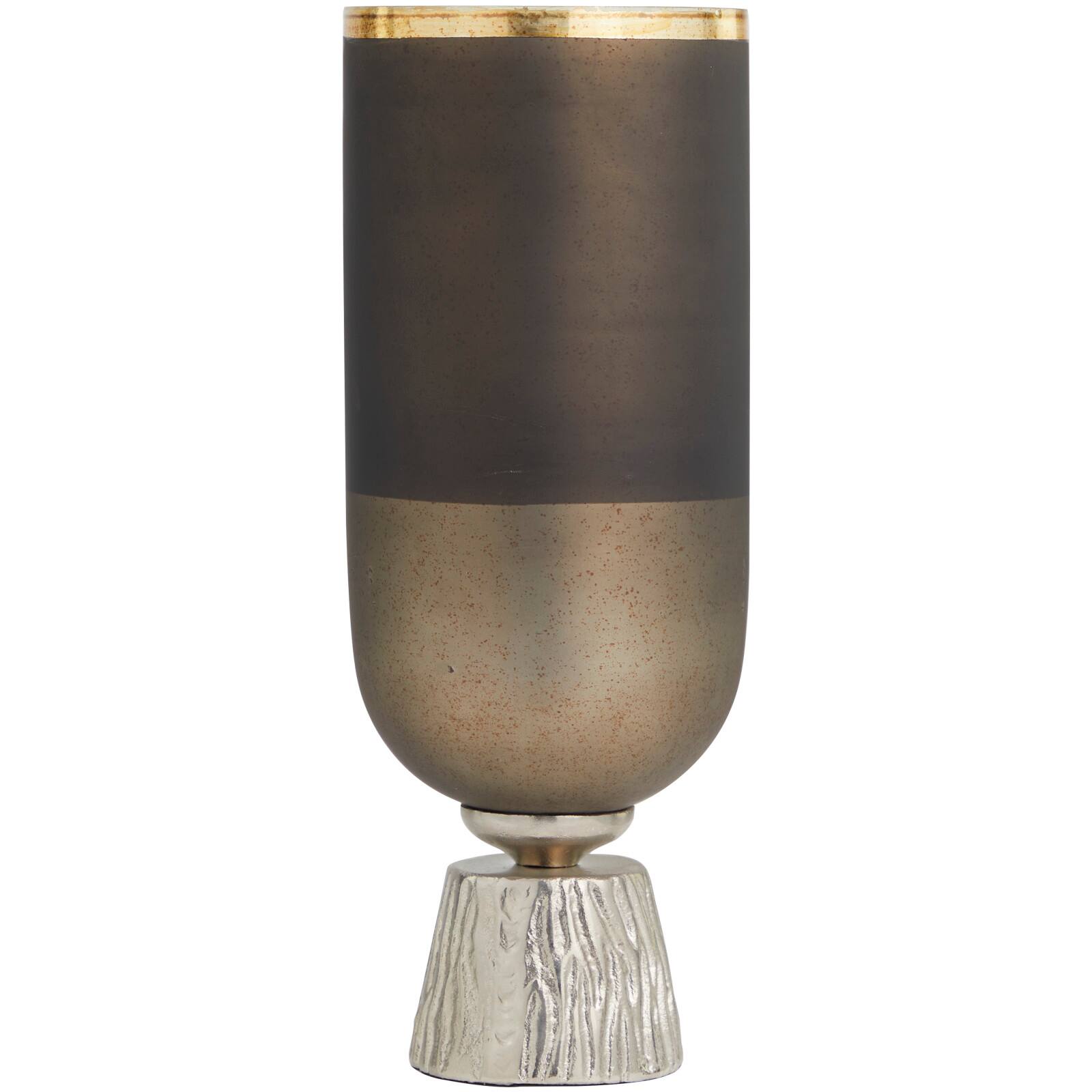 16" Bronze Glass Colorblock Candle Holder with Gold Accents & Textured Silver Base